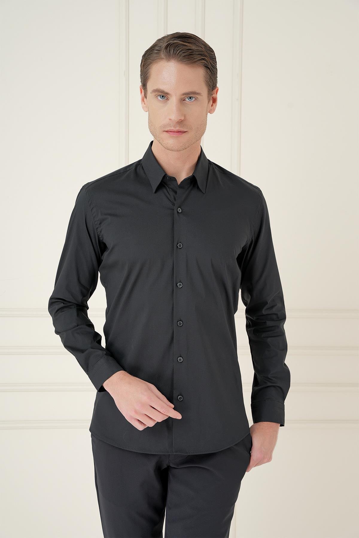 GK 747 Slim Fit Siyah Klasik Gömlek