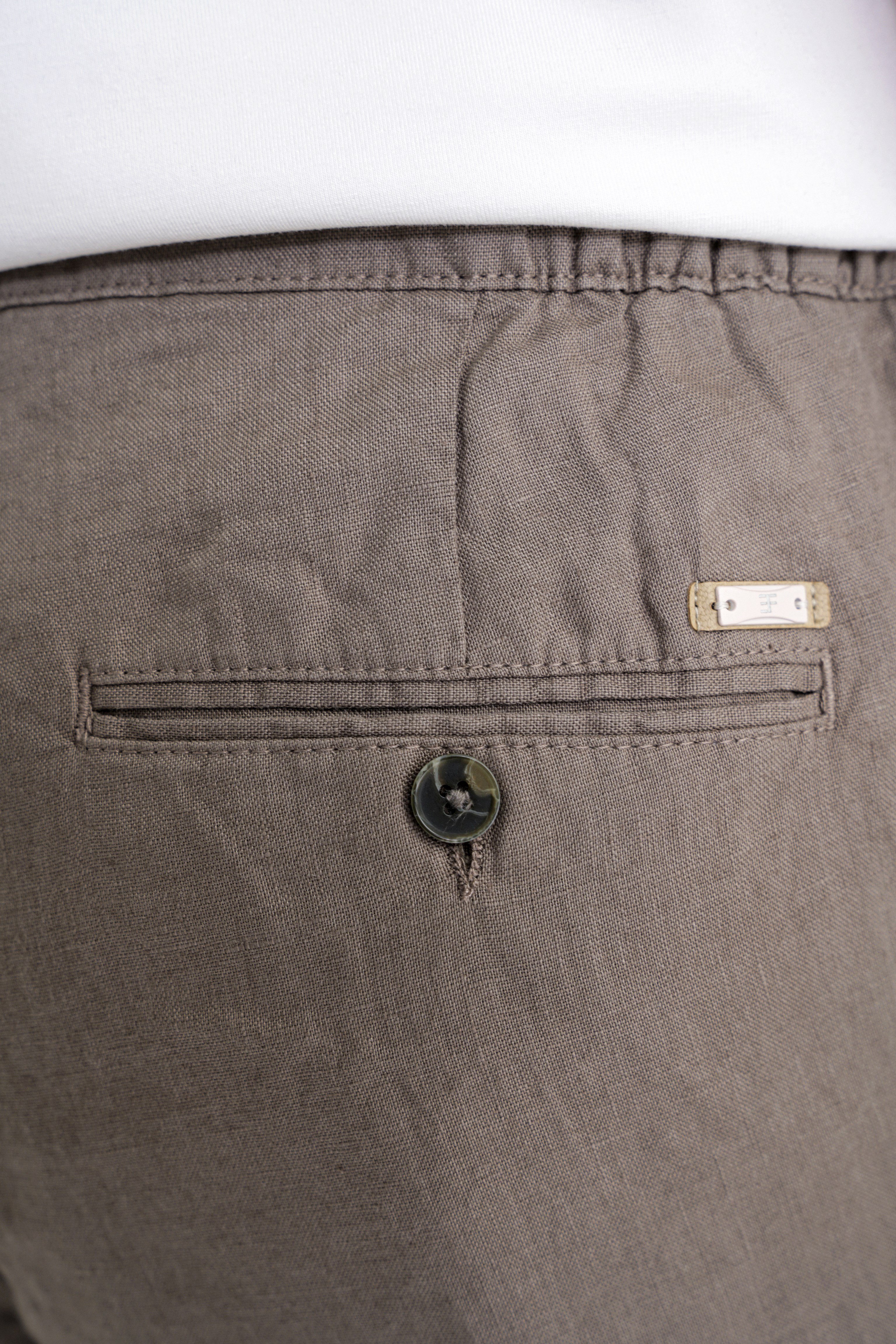 Oversize Kalıp Yan Cep Beli Lastikli Haki Keten Pantolon P 1216