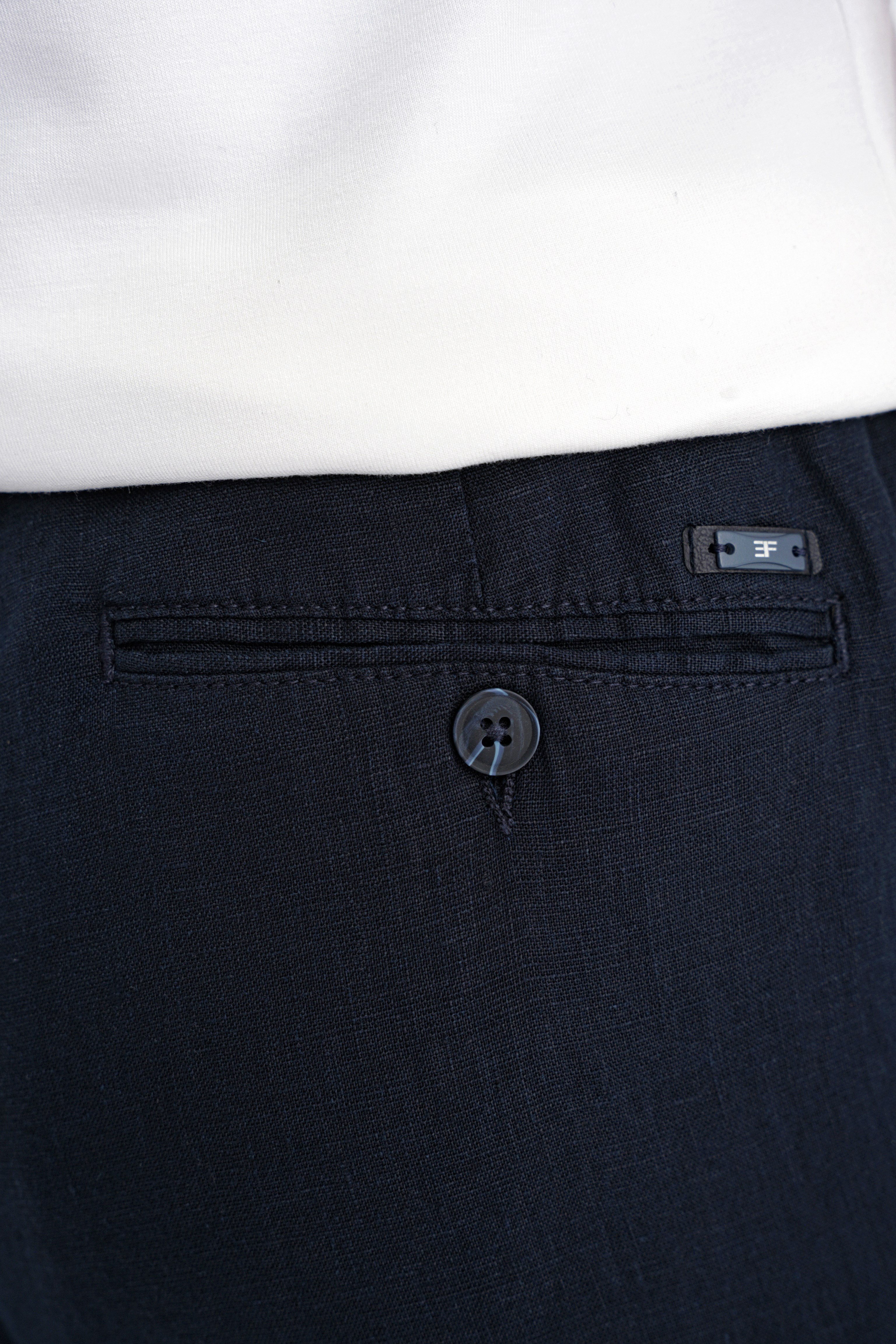 Oversize Kalıp Yan Cep Beli Lastikli Lacivert Keten Pantolon P 1216