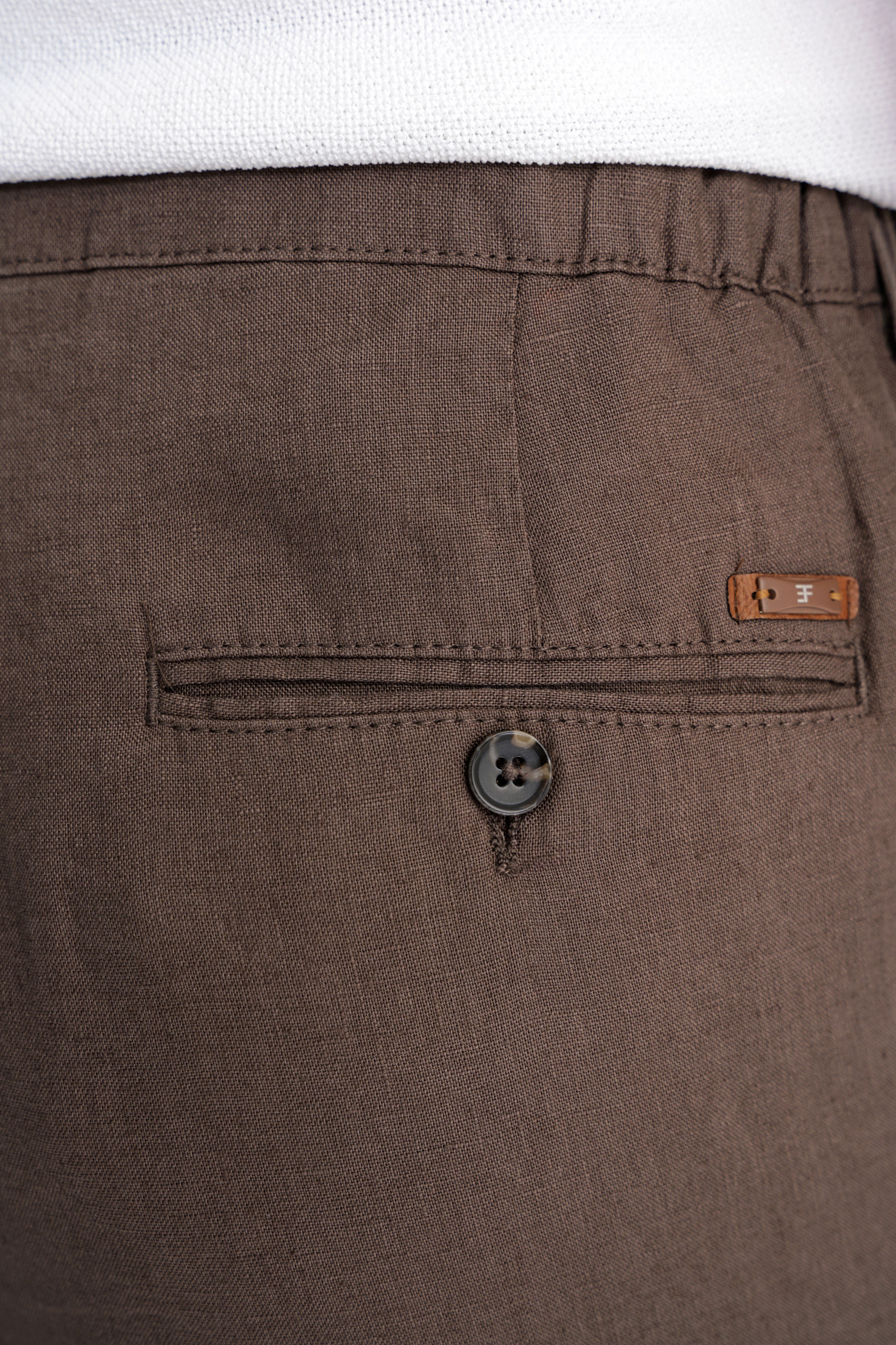 Oversize Kalıp Yan Cep Beli Lastikli Vizon Keten Pantolon P 1216