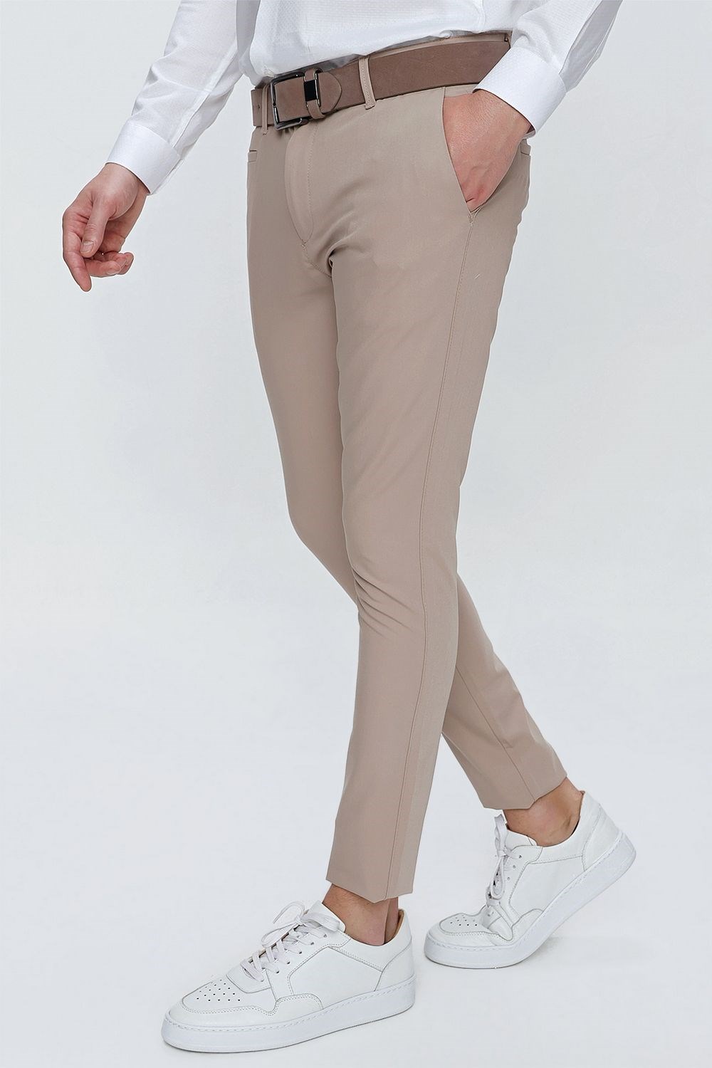 P 1077 Slim Fit Koyu Bej Spor Pantolon