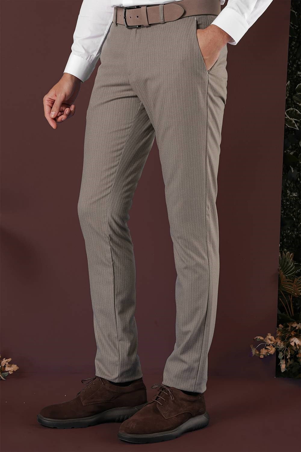 P 1136 Slim Fit Bej Klasik Pantolon