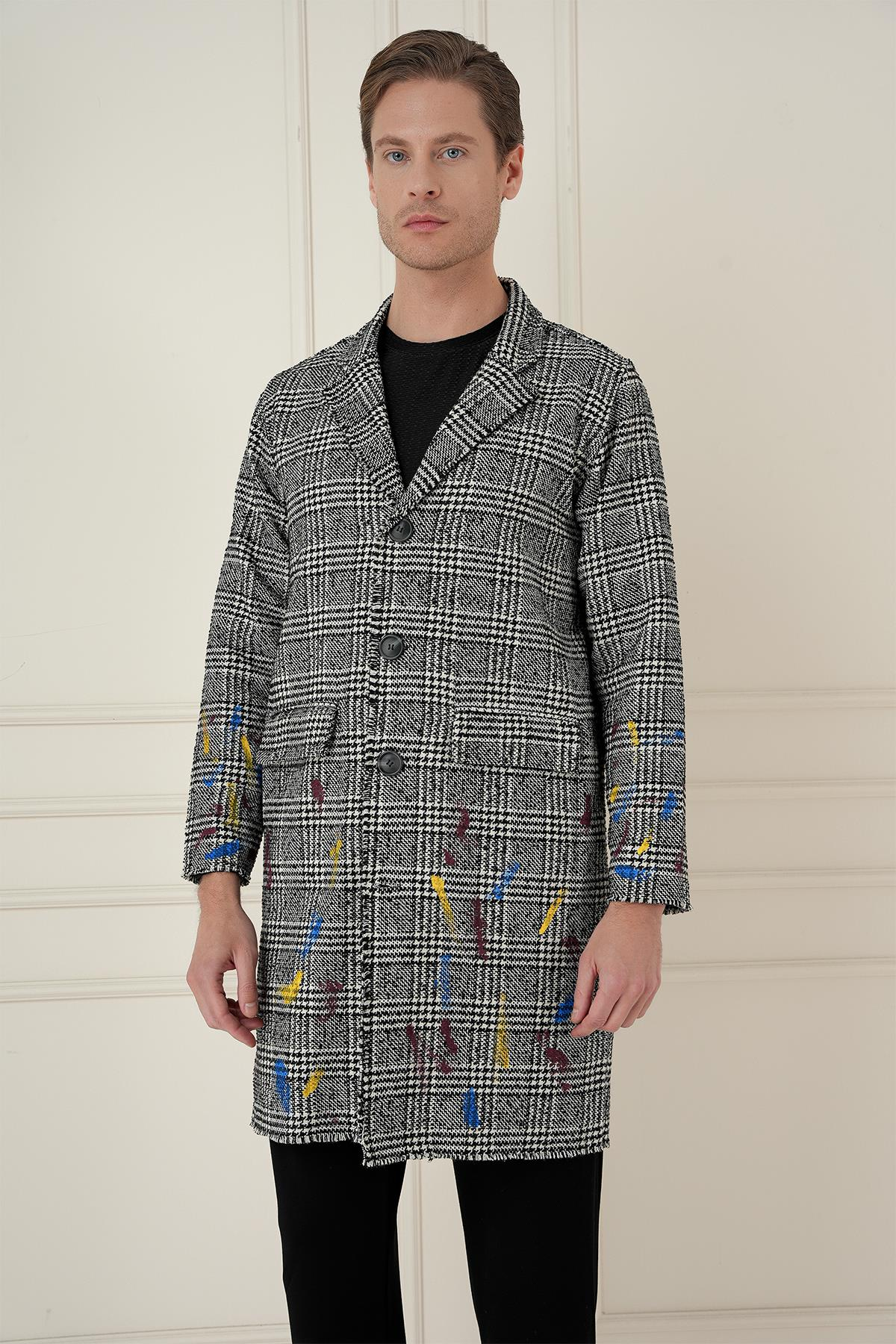 PLT 086 Slim Fit Siyah-Beyaz Spor Palto