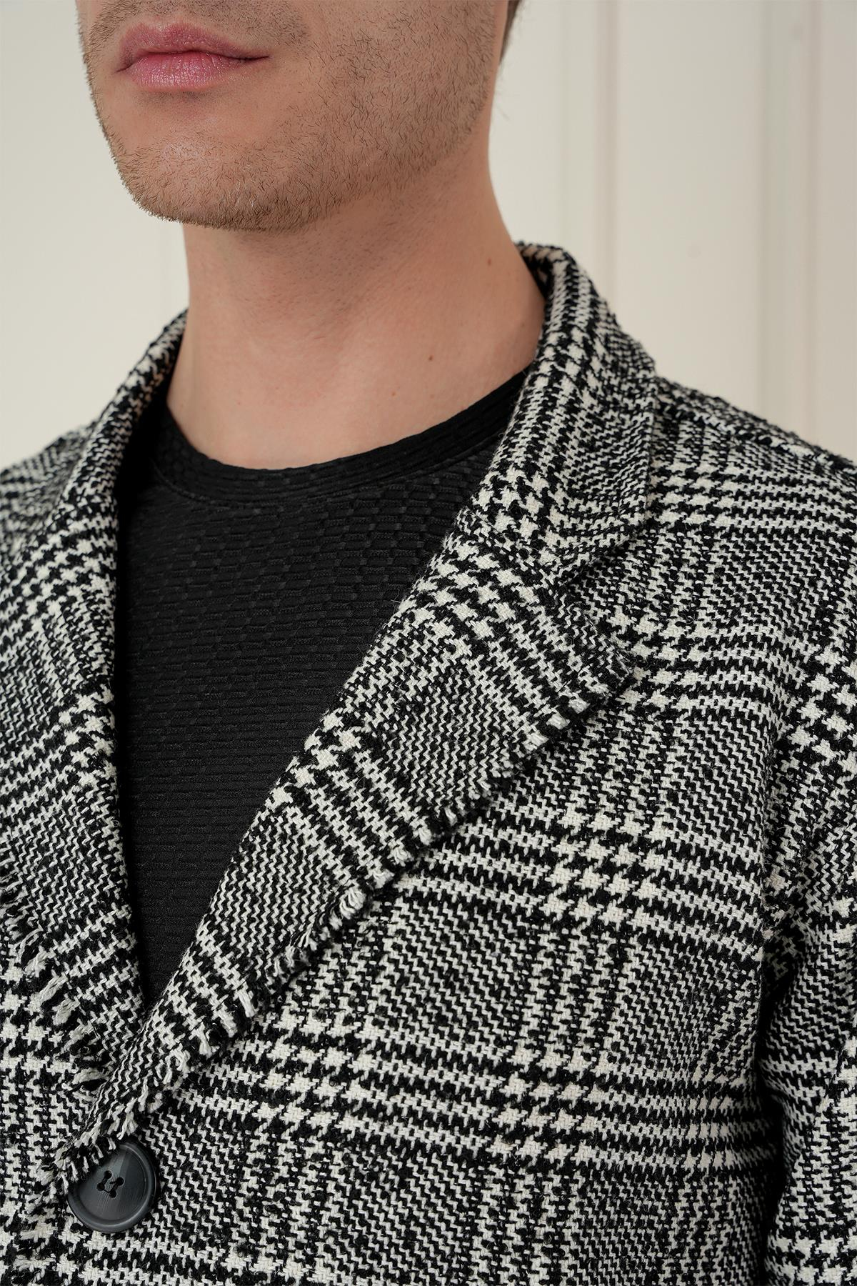 PLT 086 Slim Fit Siyah-Beyaz Spor Palto