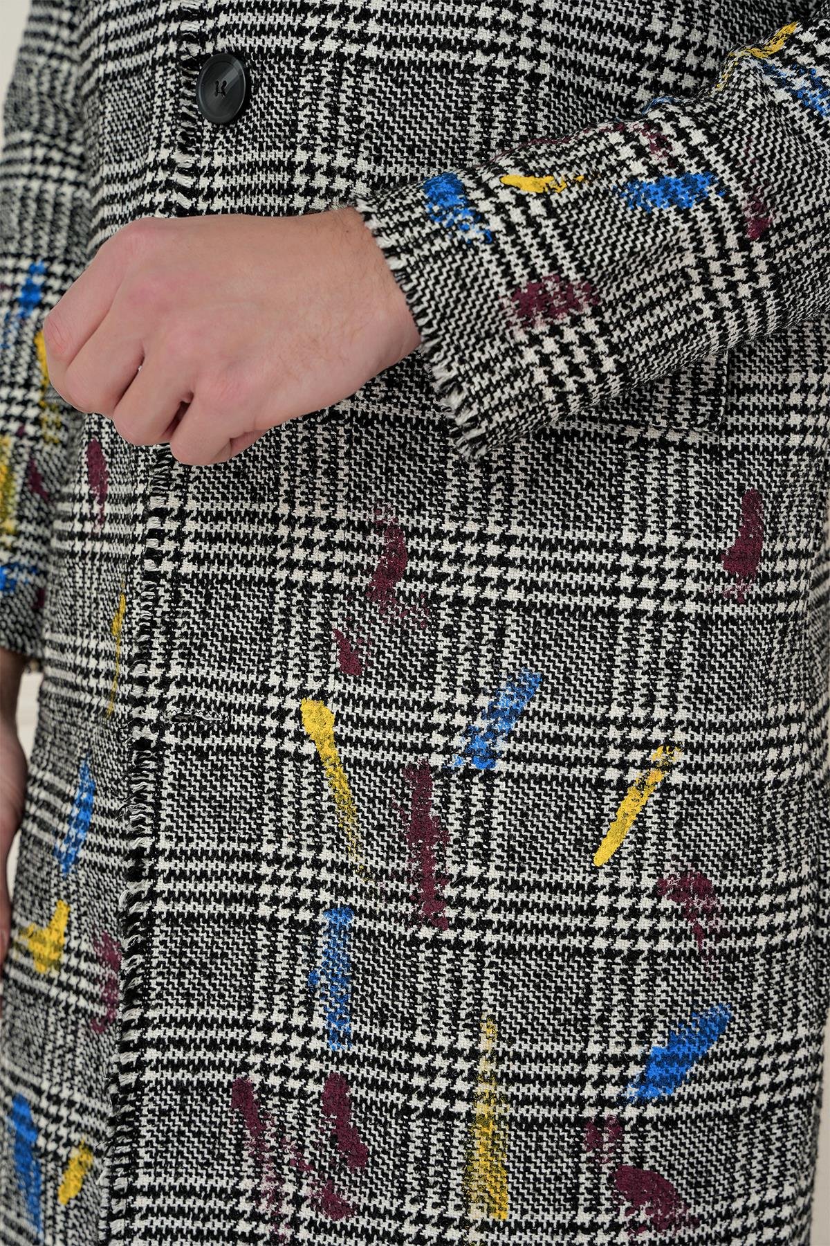 PLT 086 Slim Fit Siyah-Beyaz Spor Palto