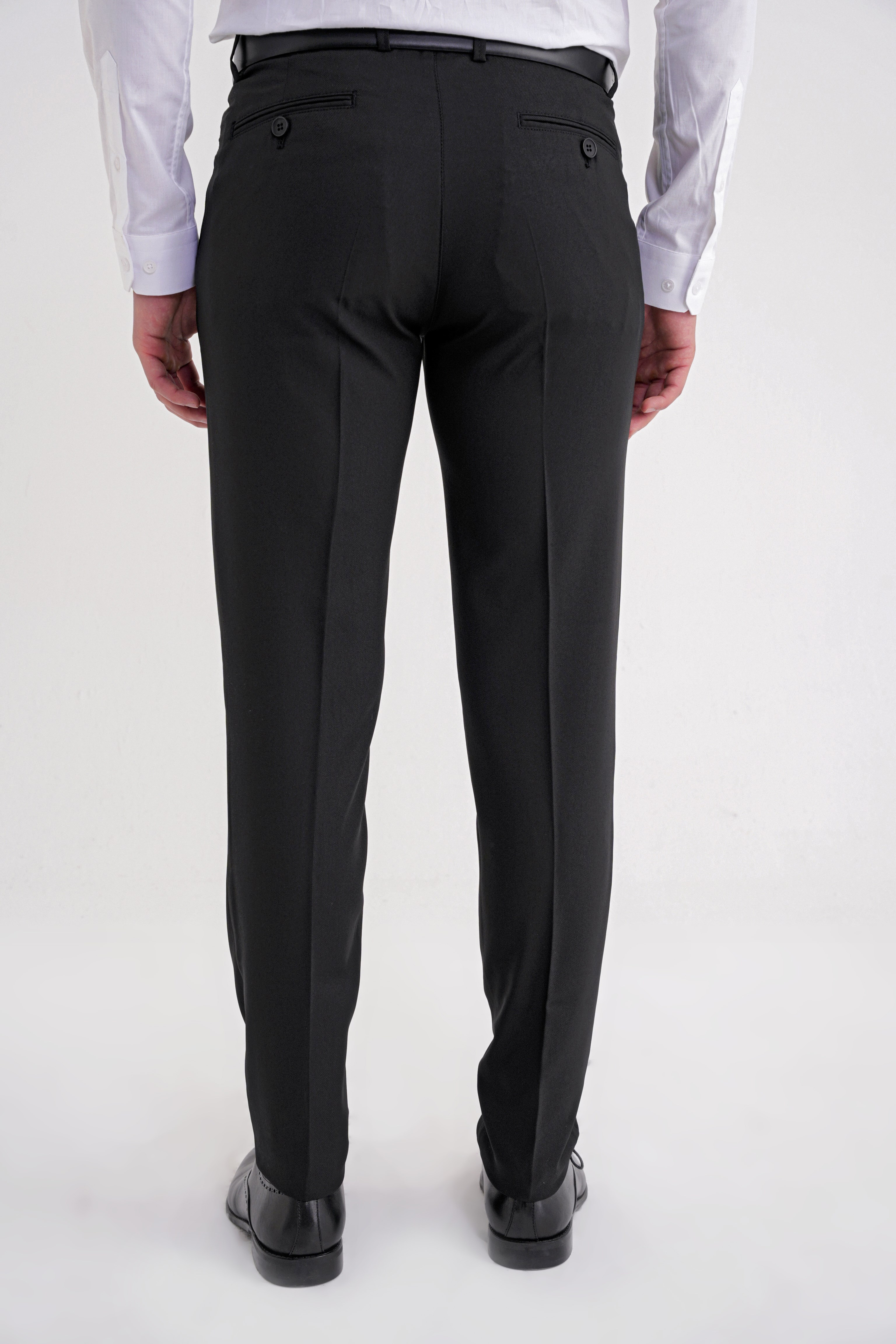 Regular Fit Çift Pileli Esnek Yünlü Düz Siyah Pantolon P 1209