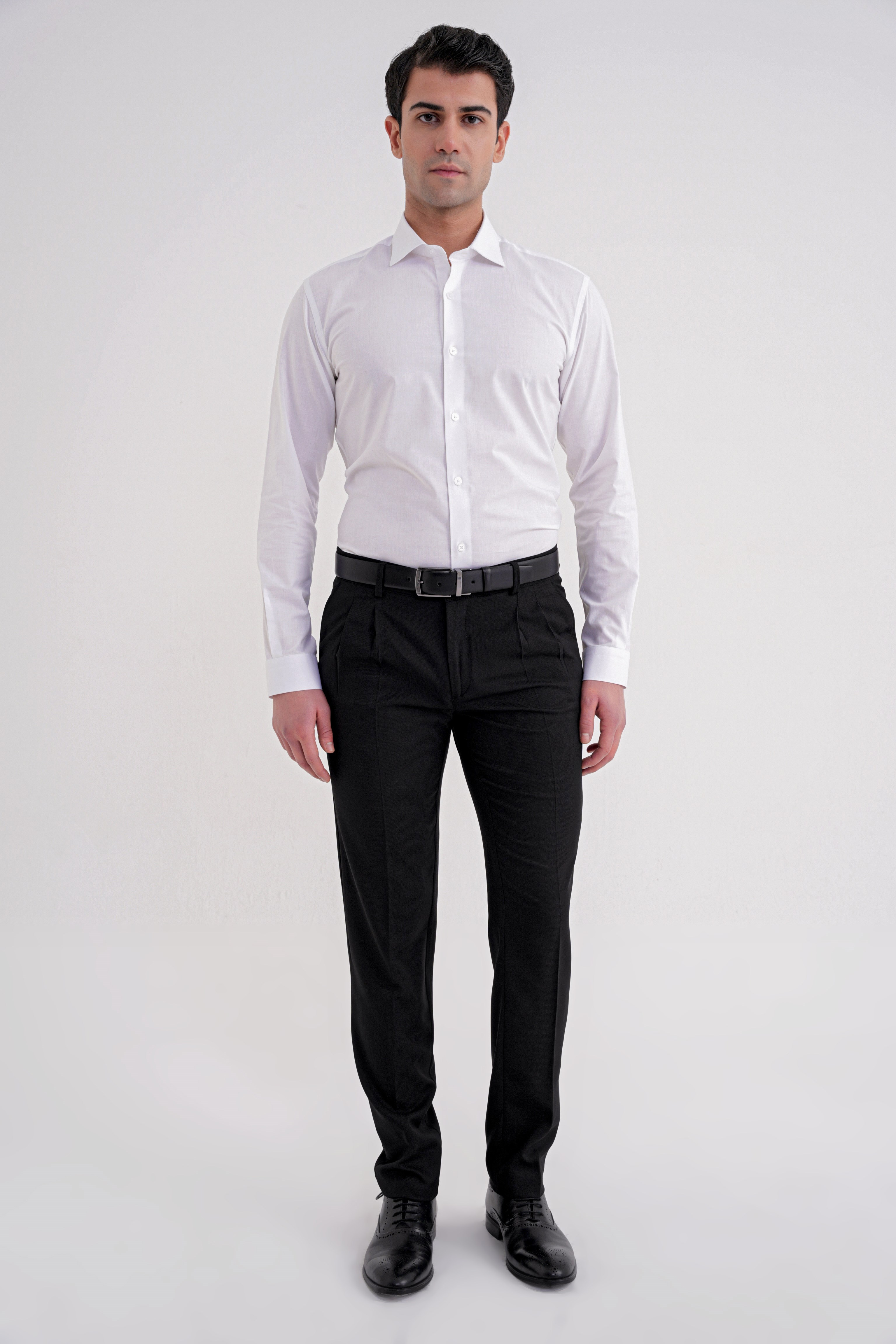 Regular Fit Çift Pileli Esnek Yünlü Düz Siyah Pantolon P 1209