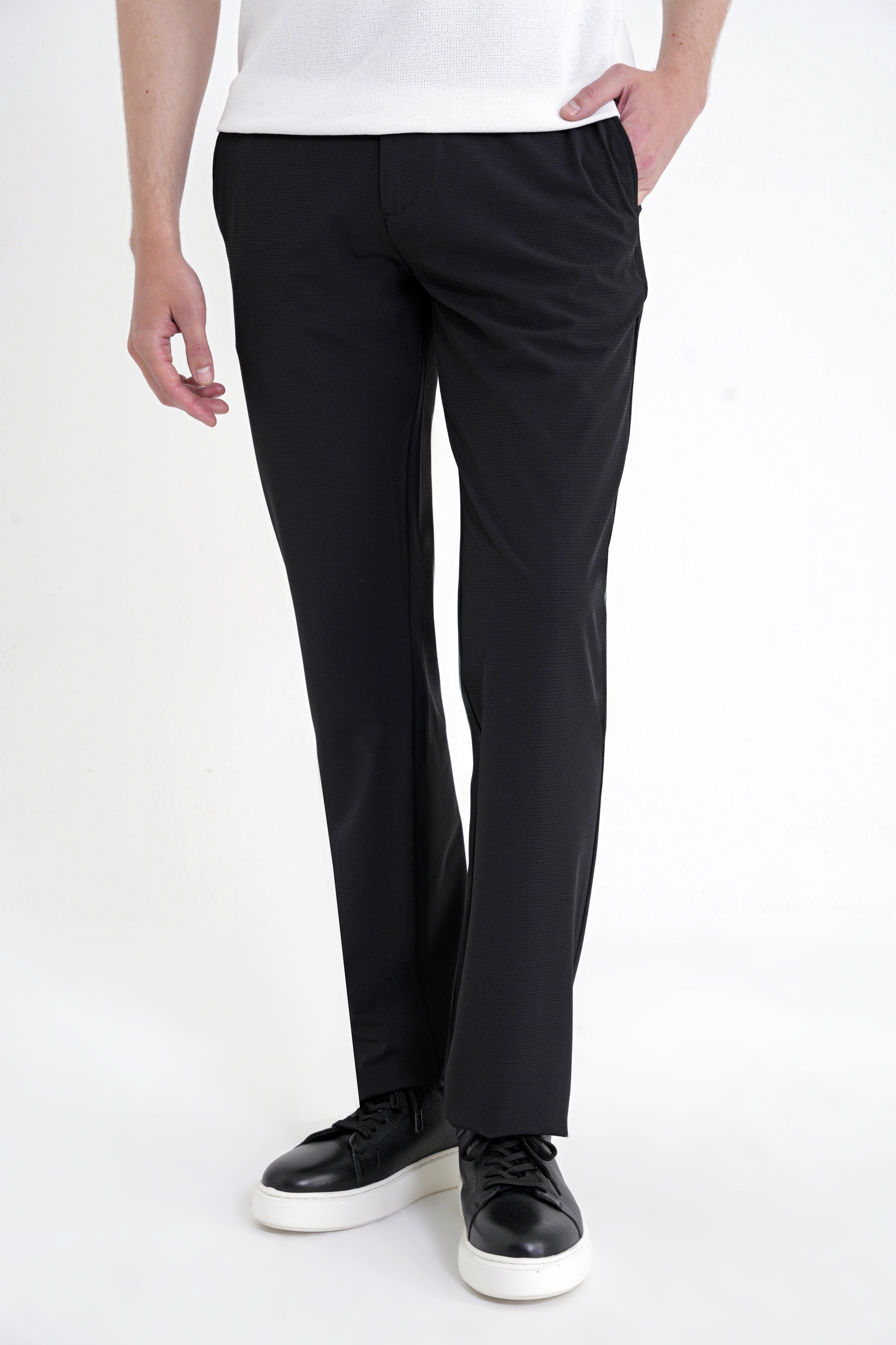 Regular Fit Yan Cep Doku Desenli Beli Lastikli Siyah Pantolon P 1212