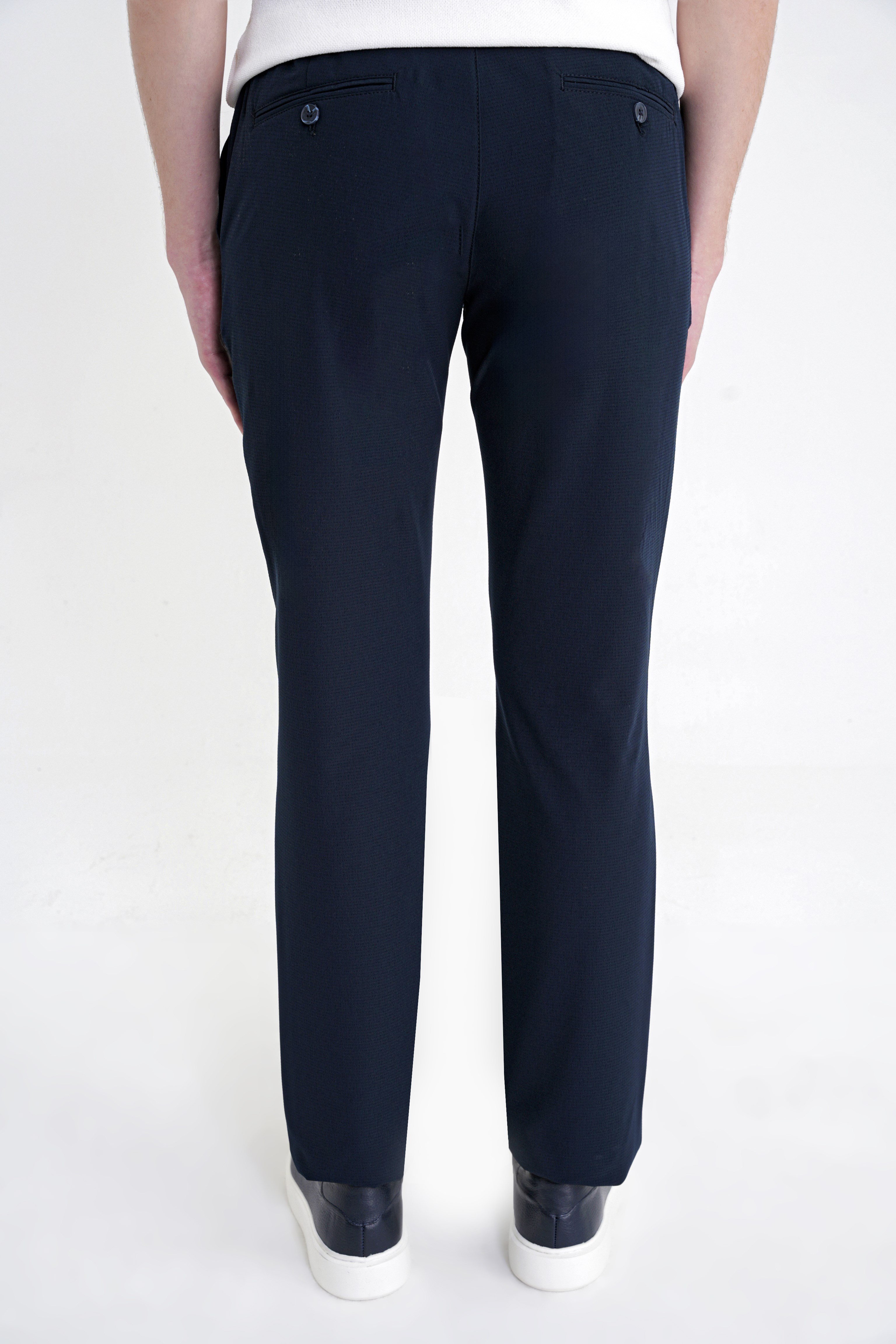 Regular Fit Yan Cep Doku Desenli Beli Lastikli Lacivert Pantolon P 1212