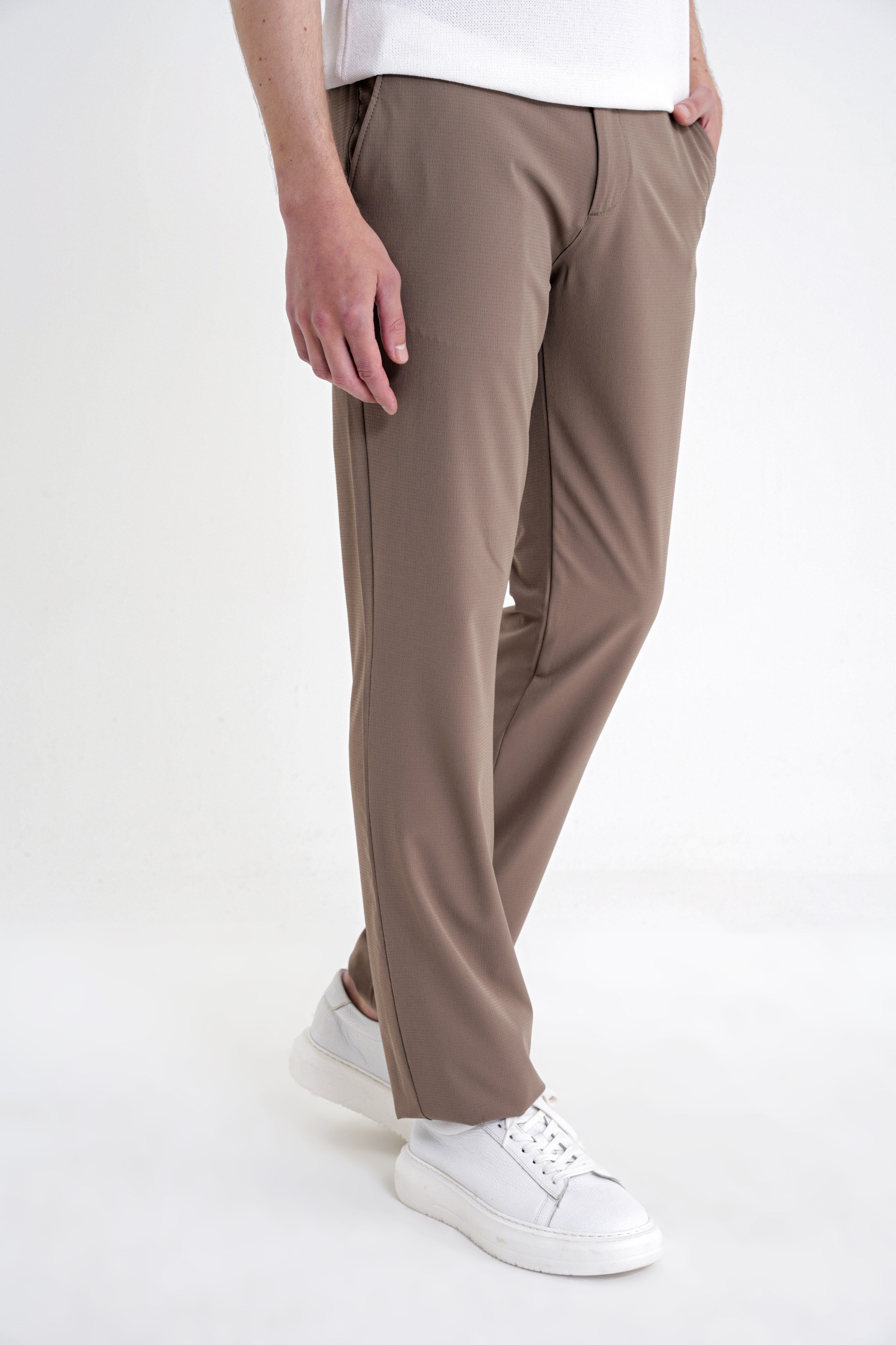 Regular Fit Yan Cep Doku Desenli Beli Lastikli Vizon Pantolon P 1212