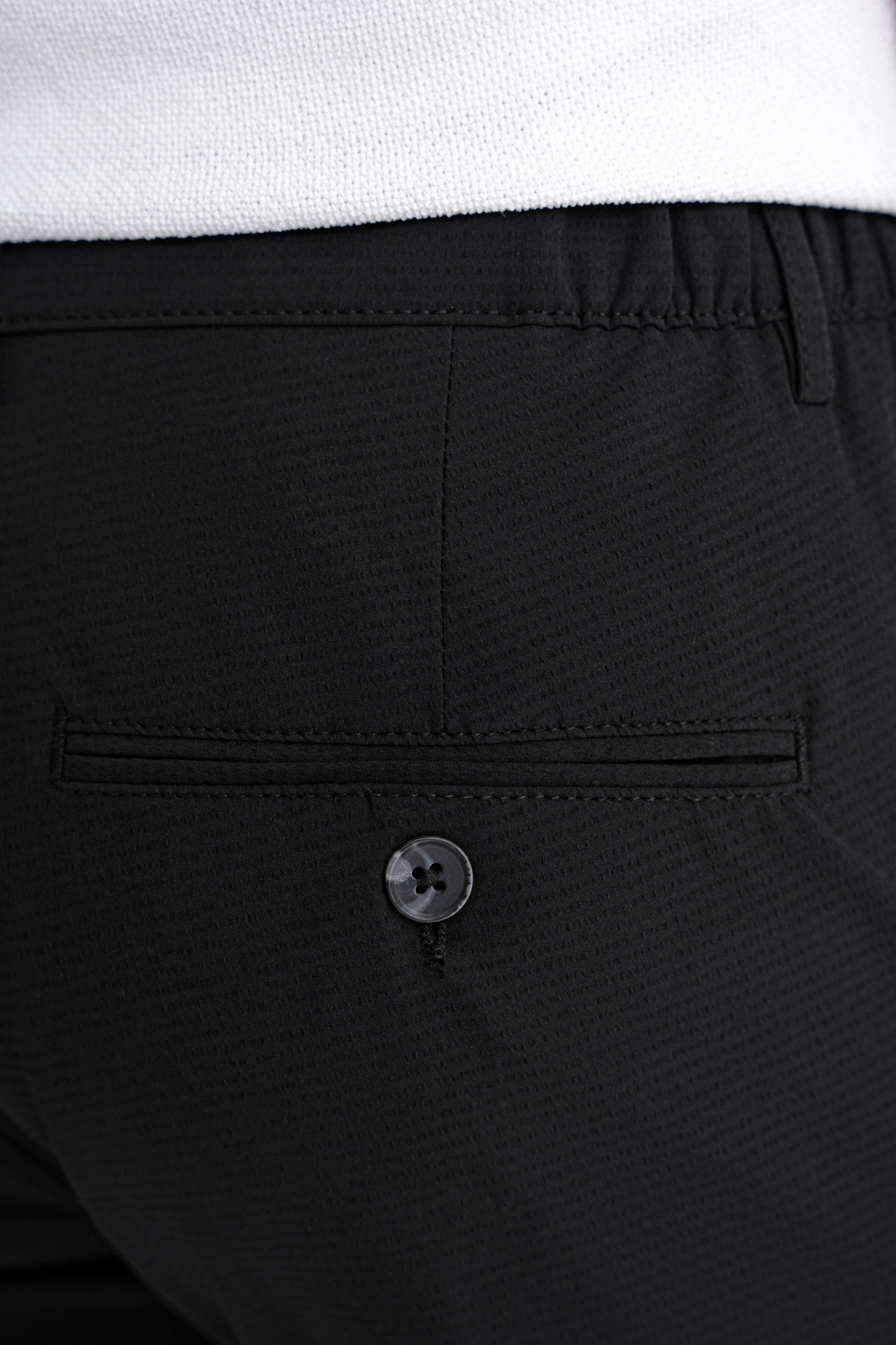 Regular Fit Yan Cep Doku Desenli Beli Lastikli Siyah Pantolon P 1212