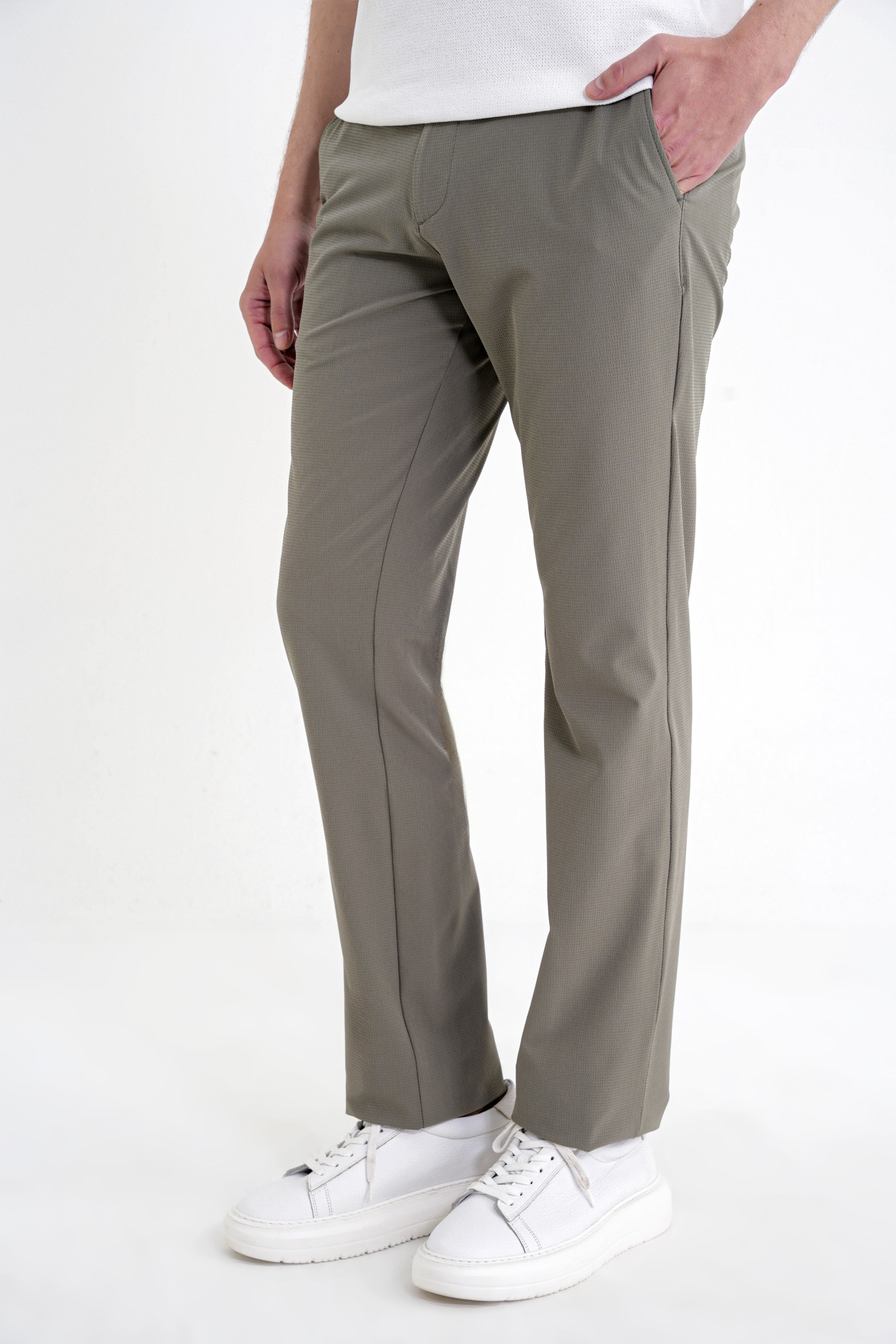 Regular Fit Yan Cep Doku Desenli Beli Lastikli Haki Pantolon P 1212