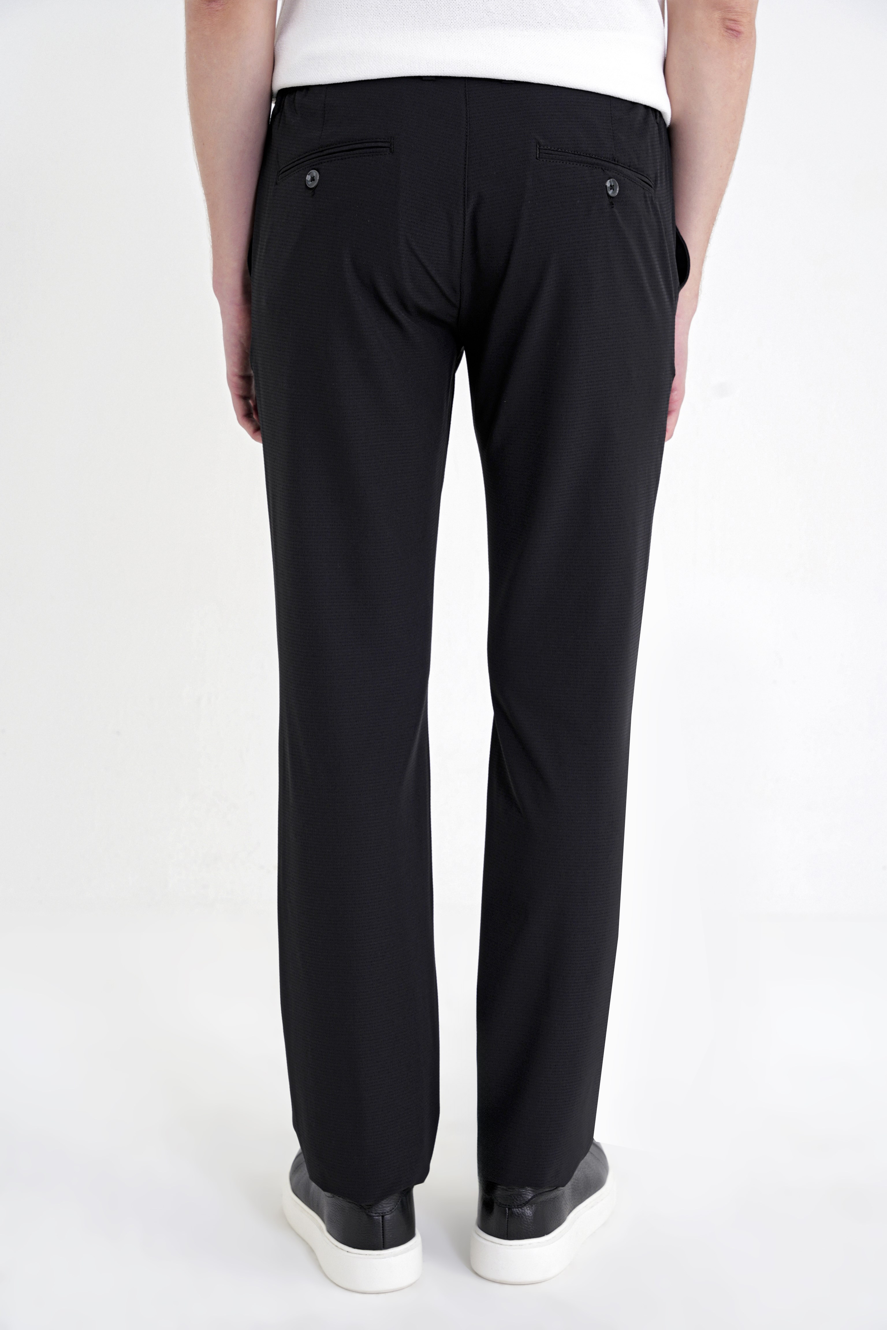 Regular Fit Yan Cep Doku Desenli Beli Lastikli Siyah Pantolon P 1212