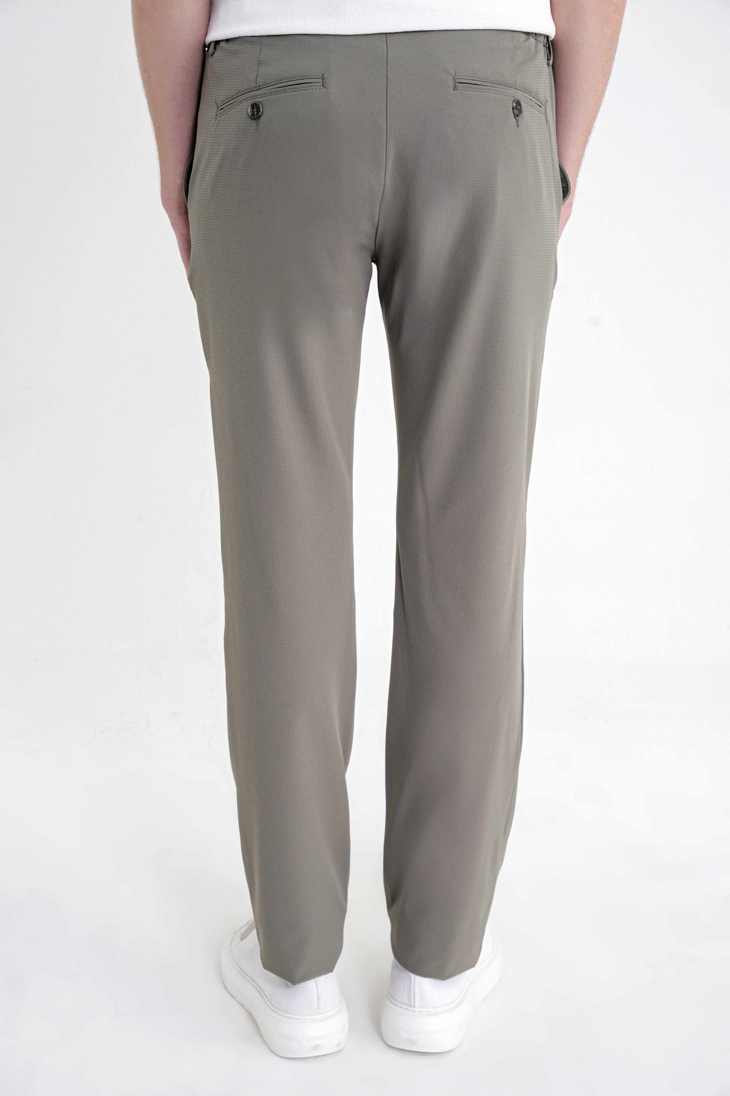 Regular Fit Yan Cep Doku Desenli Beli Lastikli Haki Pantolon P 1212