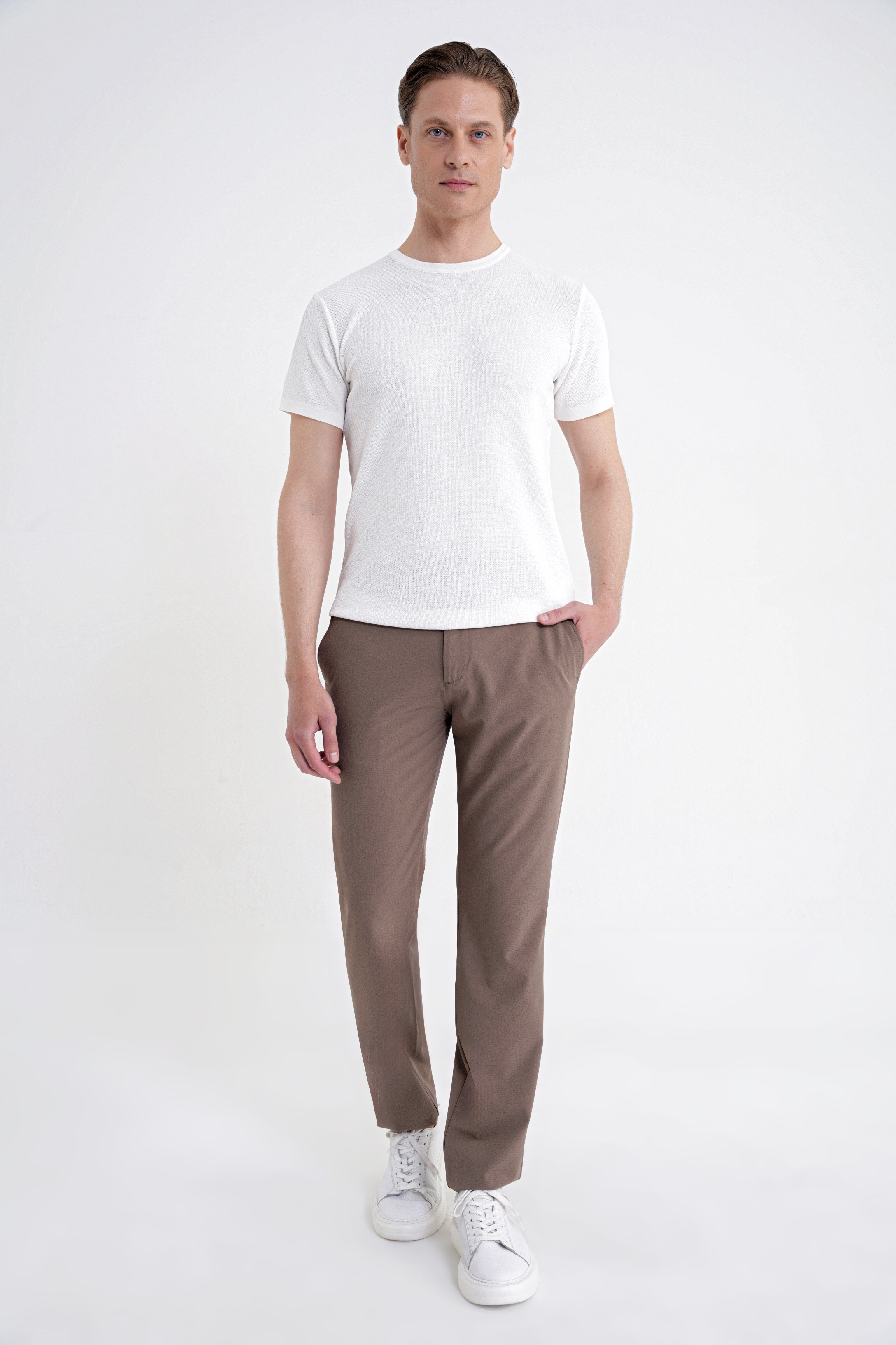 Regular Fit Yan Cep Doku Desenli Beli Lastikli Vizon Pantolon P 1212