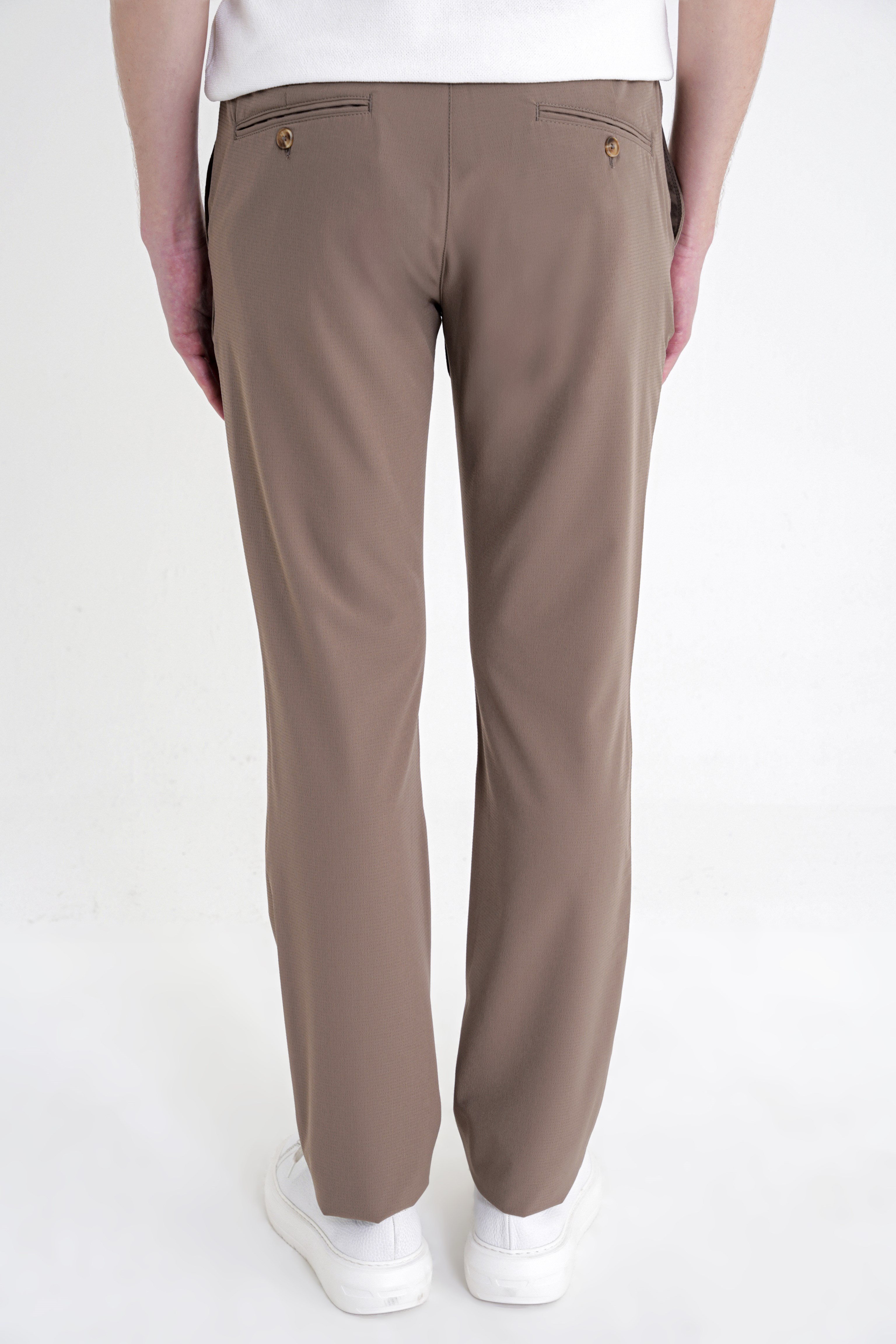 Regular Fit Yan Cep Doku Desenli Beli Lastikli Vizon Pantolon P 1212