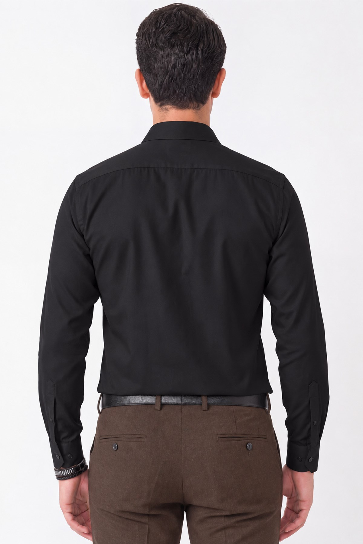 Siyah %100 Pamuklu Nefes Alabilir Kolay Ütülenebilir Uzun Kollu Slim Fit Gömlek GK 766