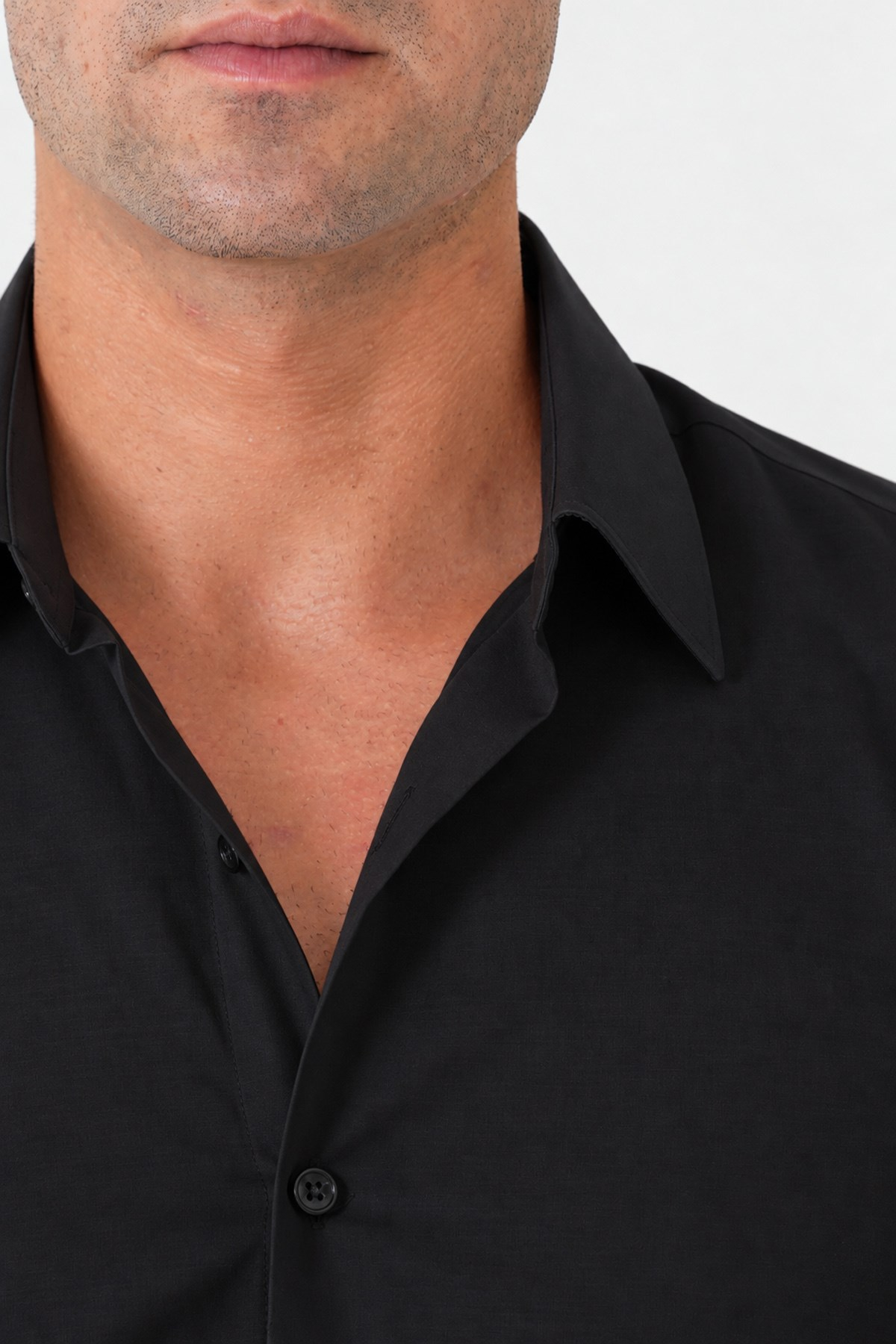 Siyah %100 Pamuklu Nefes Alabilir Kolay Ütülenebilir Uzun Kollu Slim Fit Gömlek GK 766
