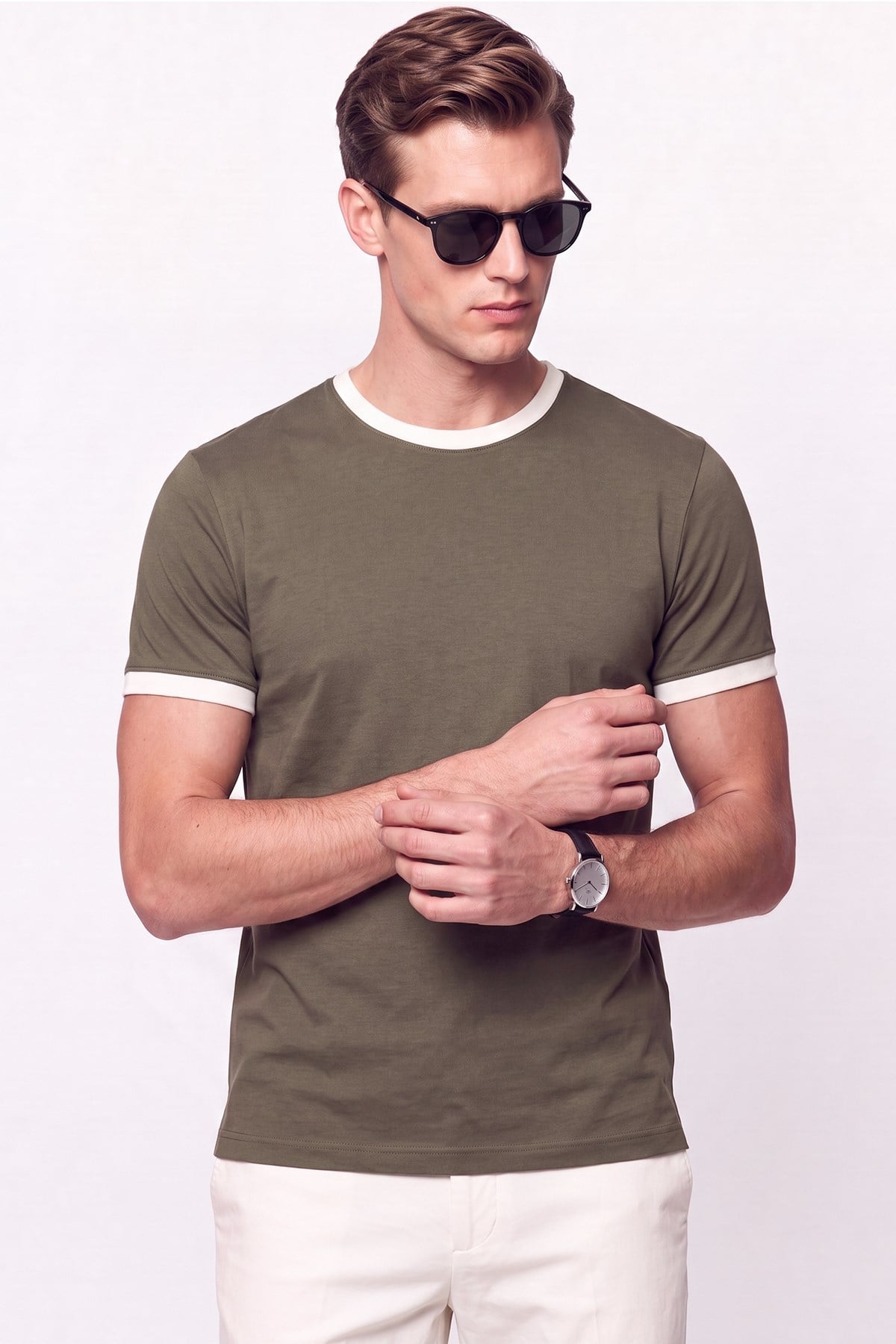 Slim Bisiklet Yaka Düz  HAKİ-EKRU  TS 932  T-SHIRT