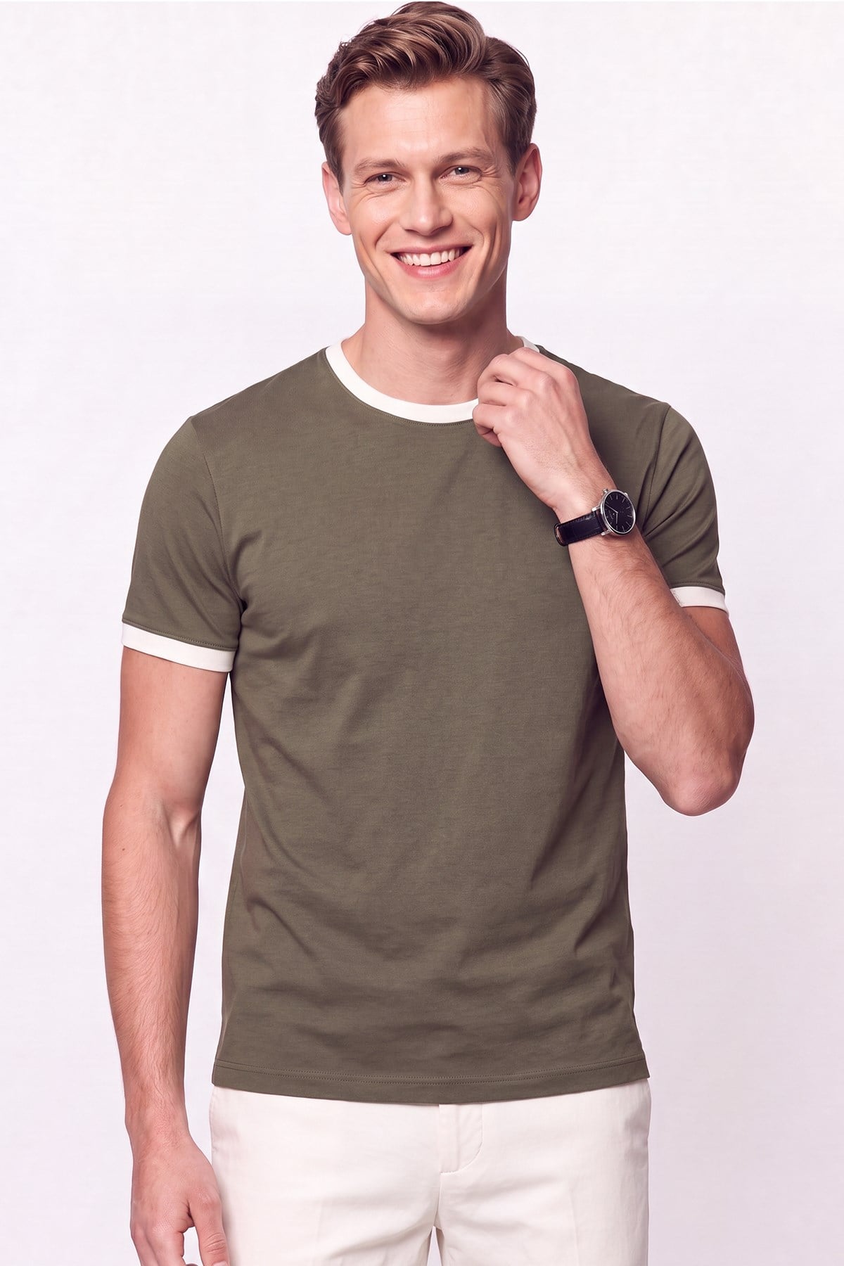 Slim Bisiklet Yaka Düz  HAKİ-EKRU  TS 932  T-SHIRT