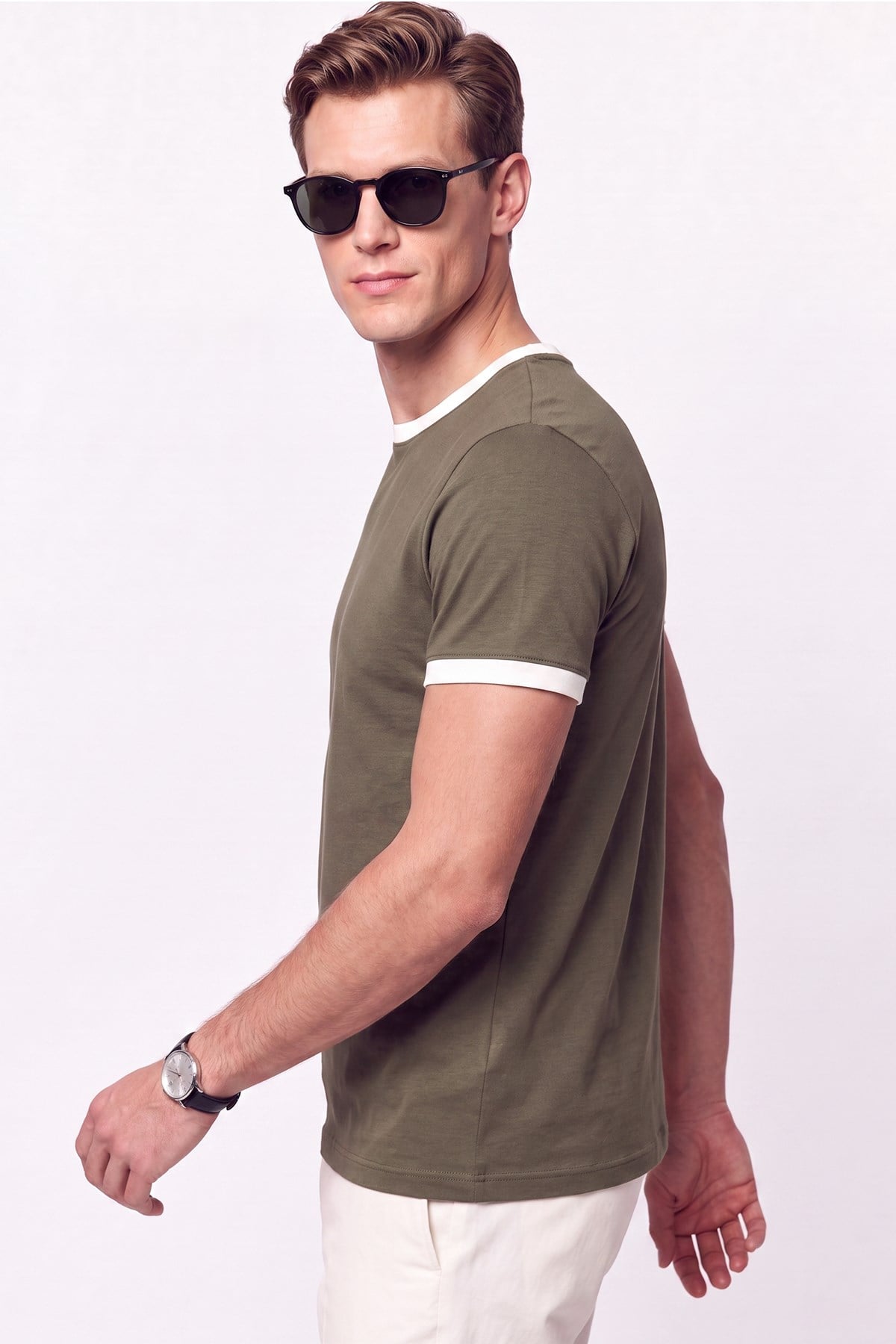 Slim Bisiklet Yaka Düz  HAKİ-EKRU  TS 932  T-SHIRT