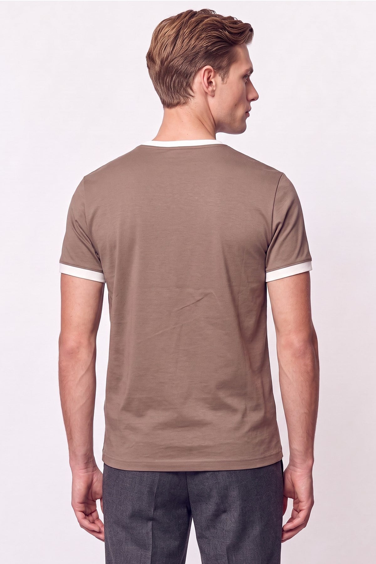 Slim Bisiklet Yaka Düz  VİZON-EKRU  TS 932  T-SHIRT