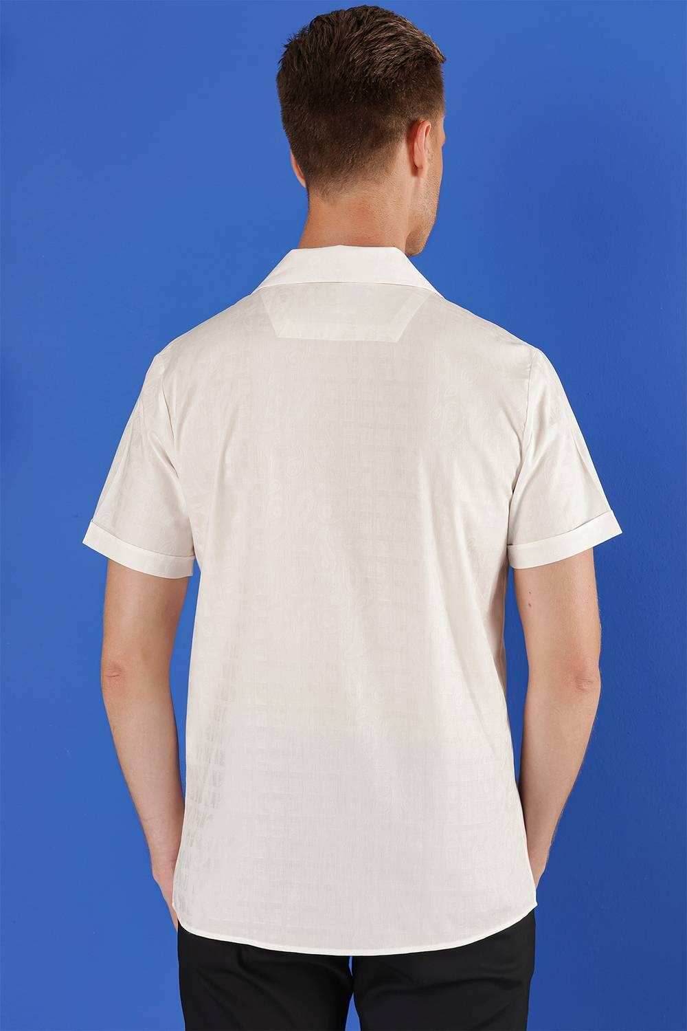 Slim Fit %100 Pamuk Apaş Yaka Kısa Kollulu Beyaz Gömlek G 1533