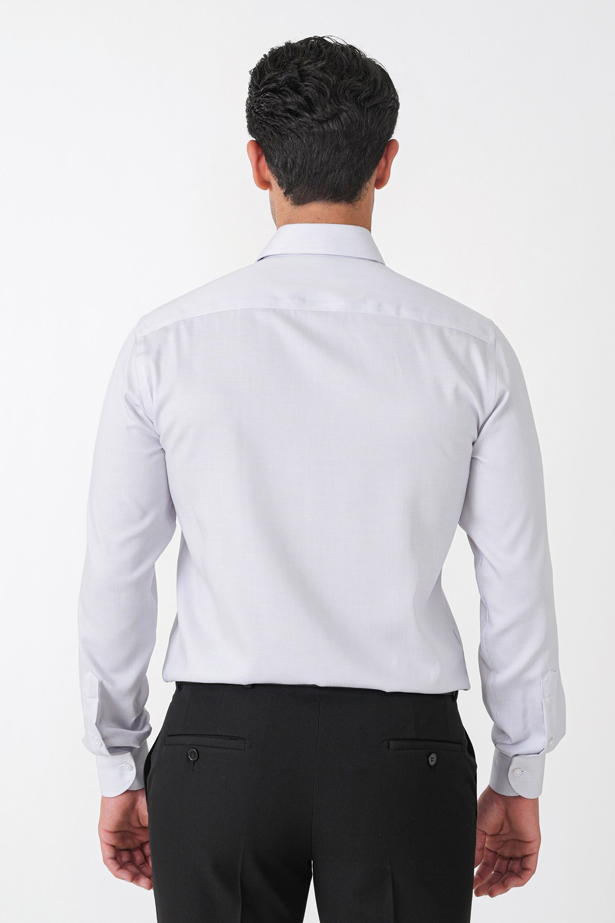 Slim Fit %100 Pamuk Çizgili Gri Gömlek GK 764