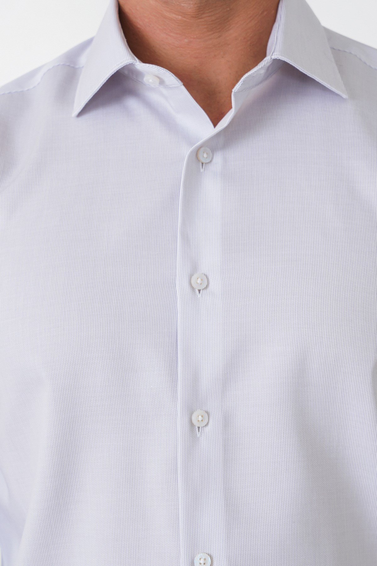 Slim Fit %100 Pamuk Çizgili Gri Gömlek GK 764