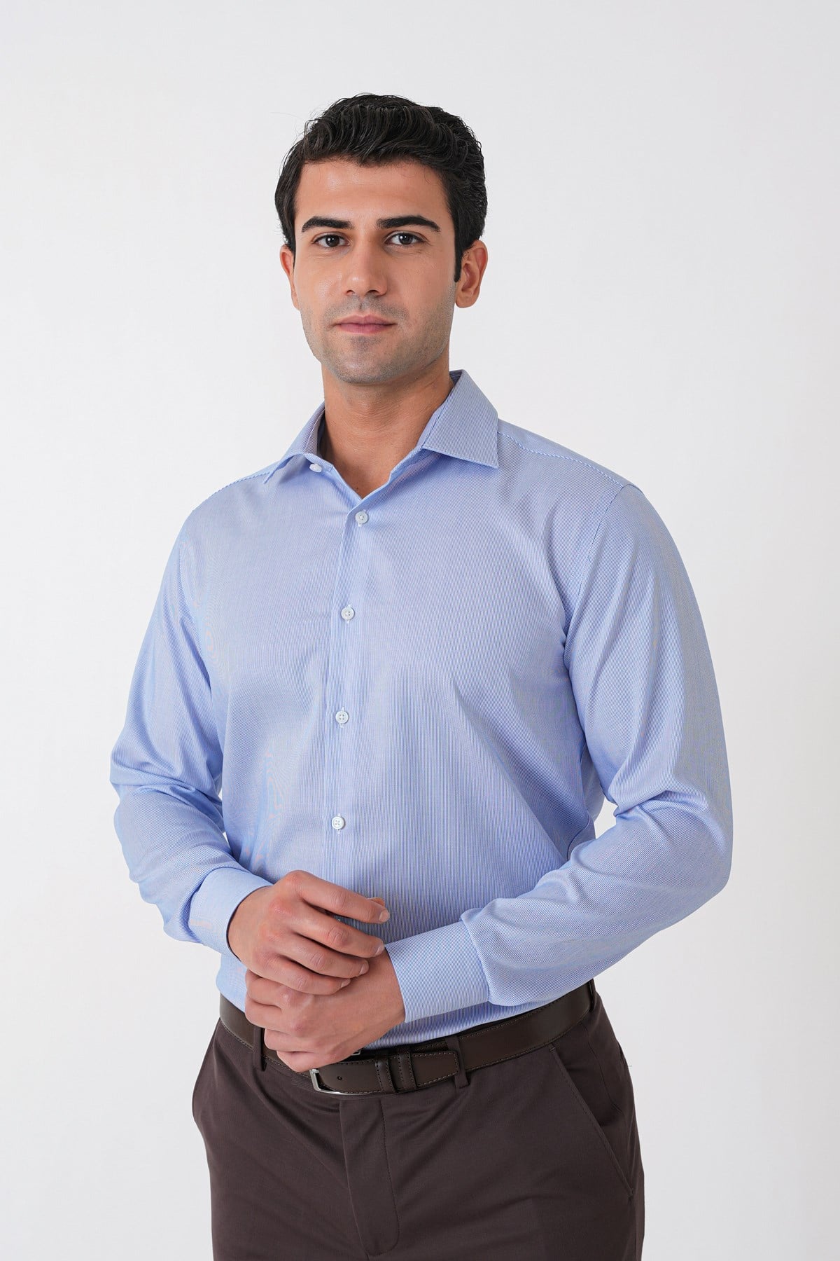 Slim Fit %100 Pamuk Çizgili Mavi Gömlek GK 764