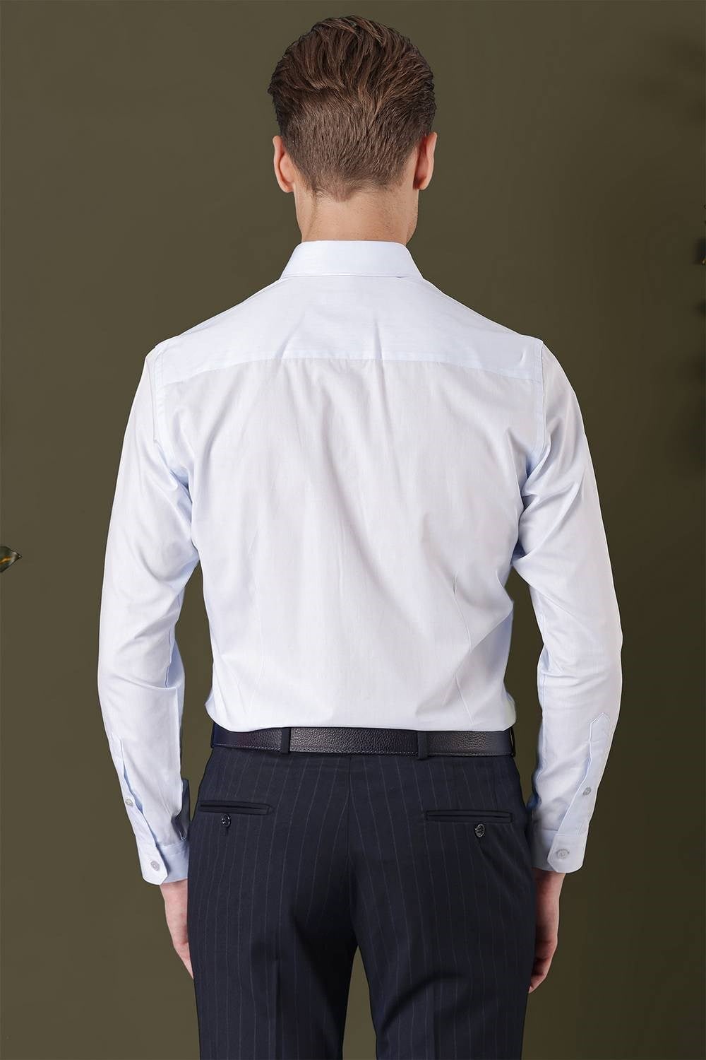 Slim Fit %100 Pamuk Düğme Yakalı Mavi Gömlek GK 711