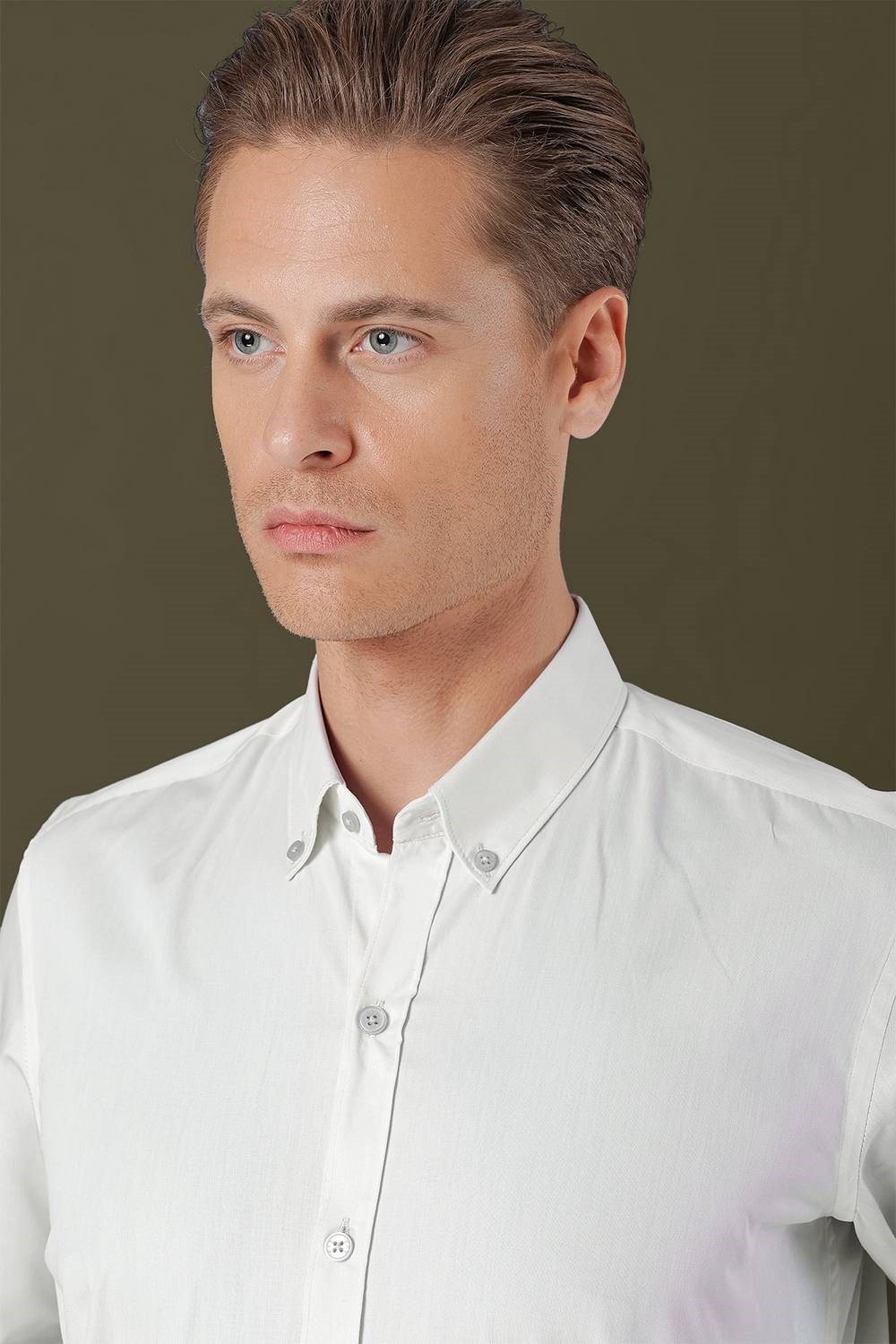 Slim Fit %100 Pamuk Düğme Yakalı Mavi Gömlek GK 711