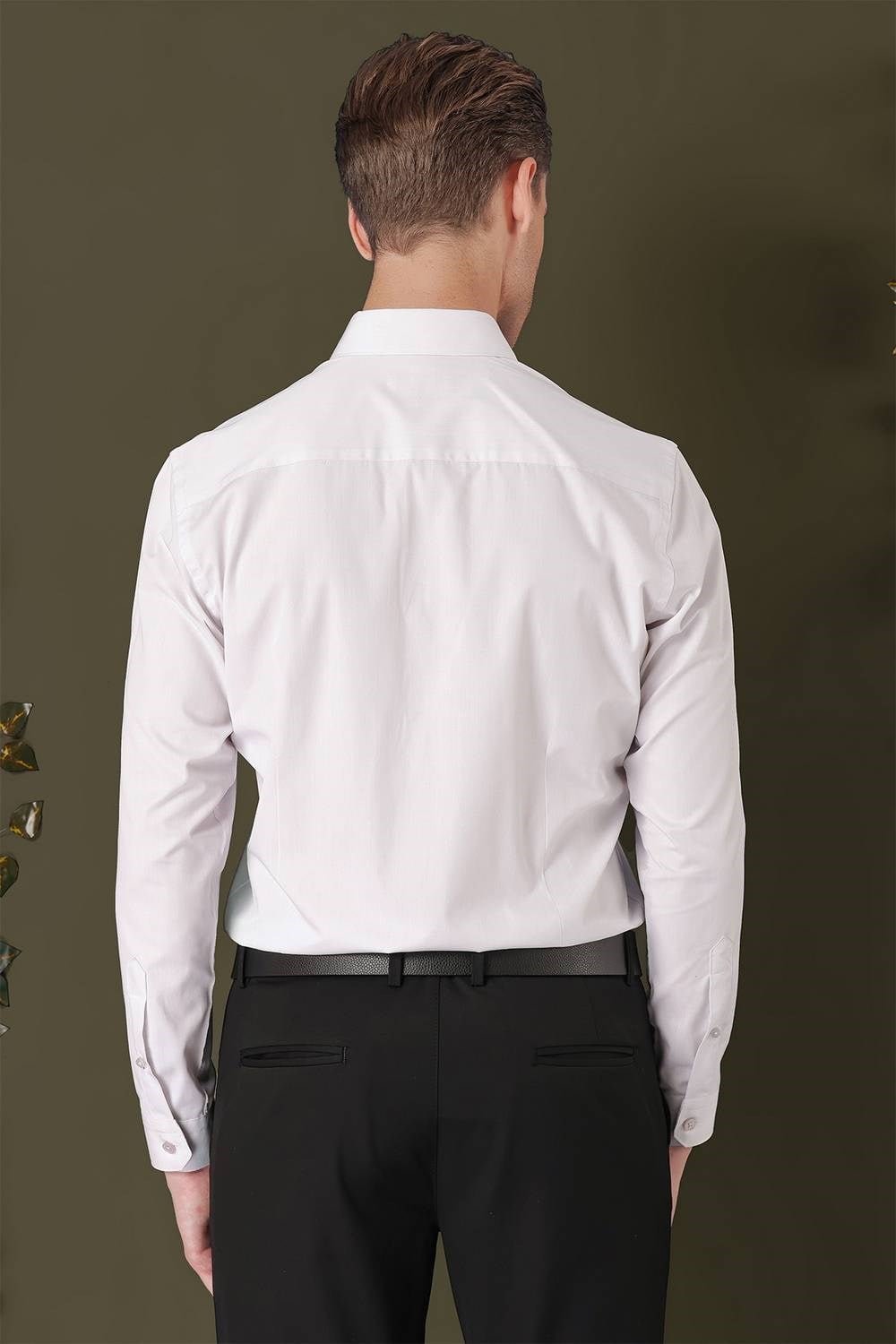 Slim Fit %100 Pamuk Düğme Yakalı Taş/Kırık Beyaz Gömlek GK 711