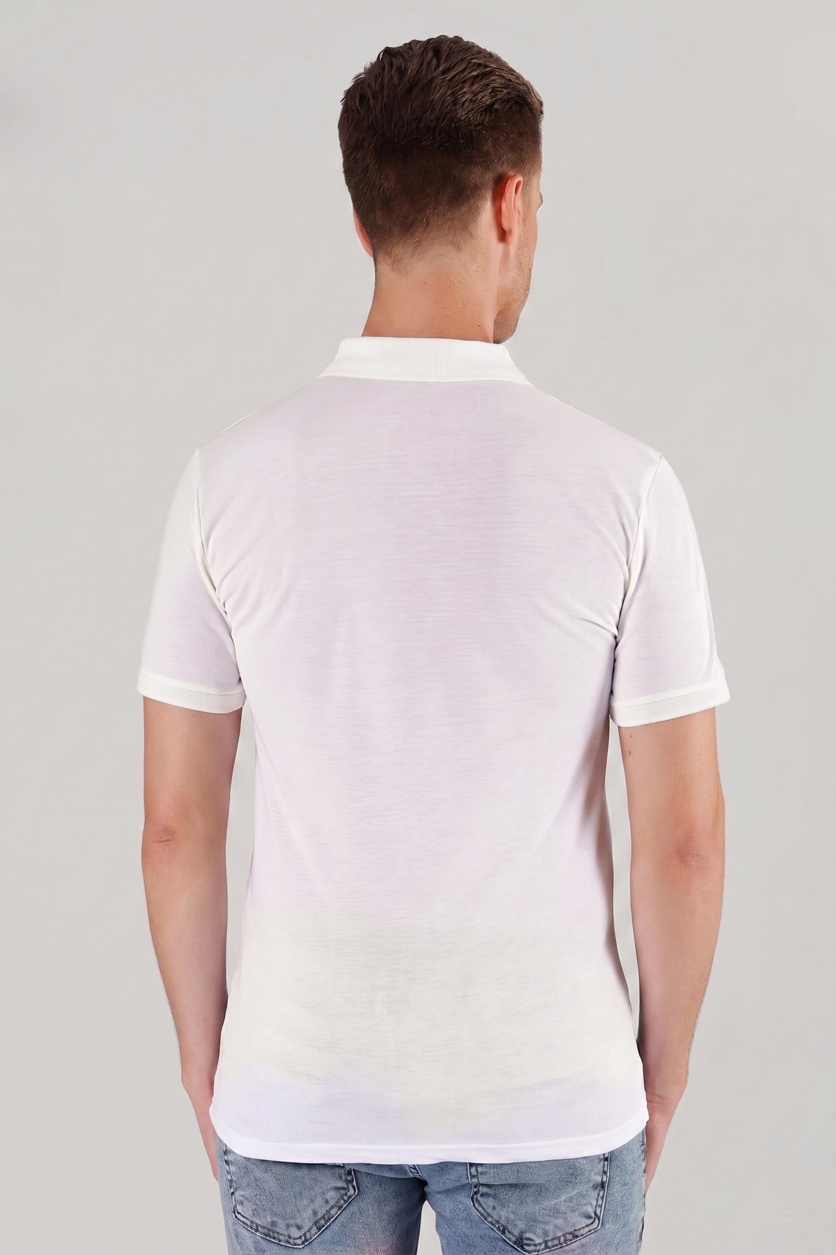 Slim Fit %100 Pamuk Düğmeli Beyaz Polo Yaka Tişört Ts 845