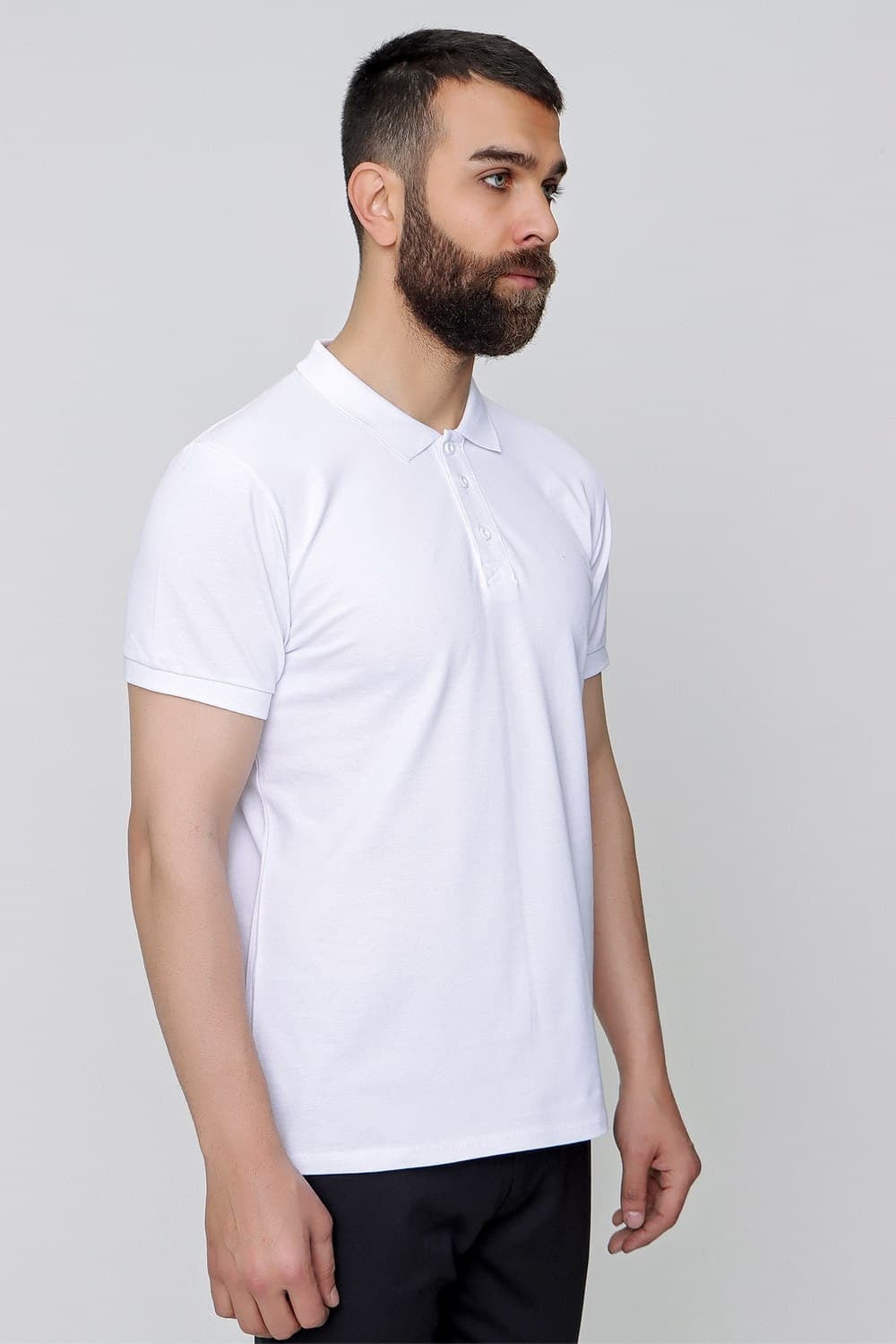 Slim Fit %100 Pamuk Düğmeli Beyaz Polo Yaka Tişört Ts 829