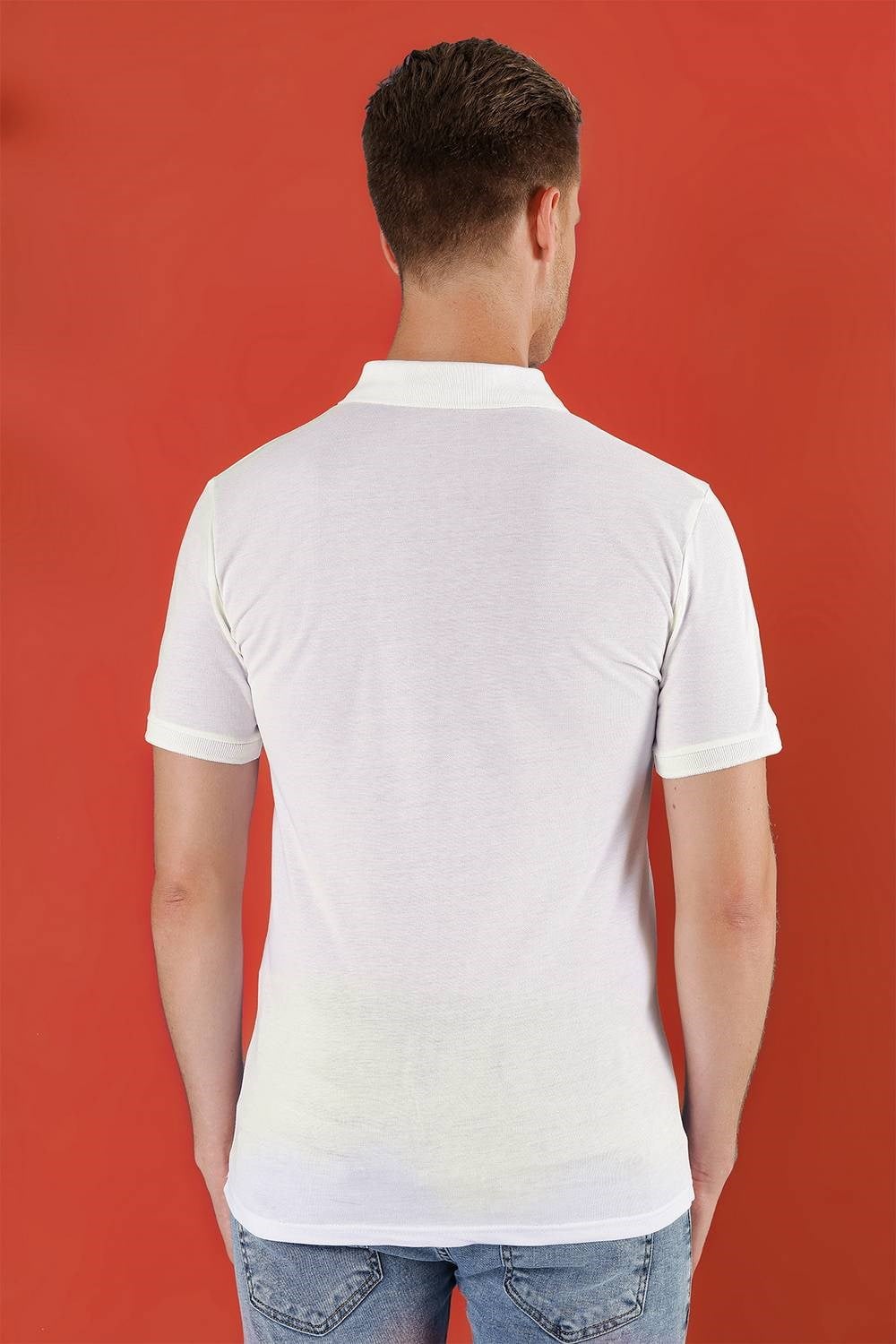 Slim Fit %100 Pamuk Düğmeli Beyaz Polo Yaka Tişört Ts 845
