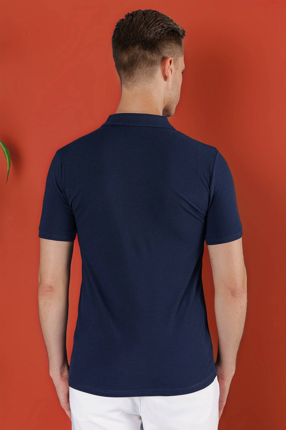 Slim Fit %100 Pamuk Düğmeli Lacivert Polo Yaka Tişört Ts 845