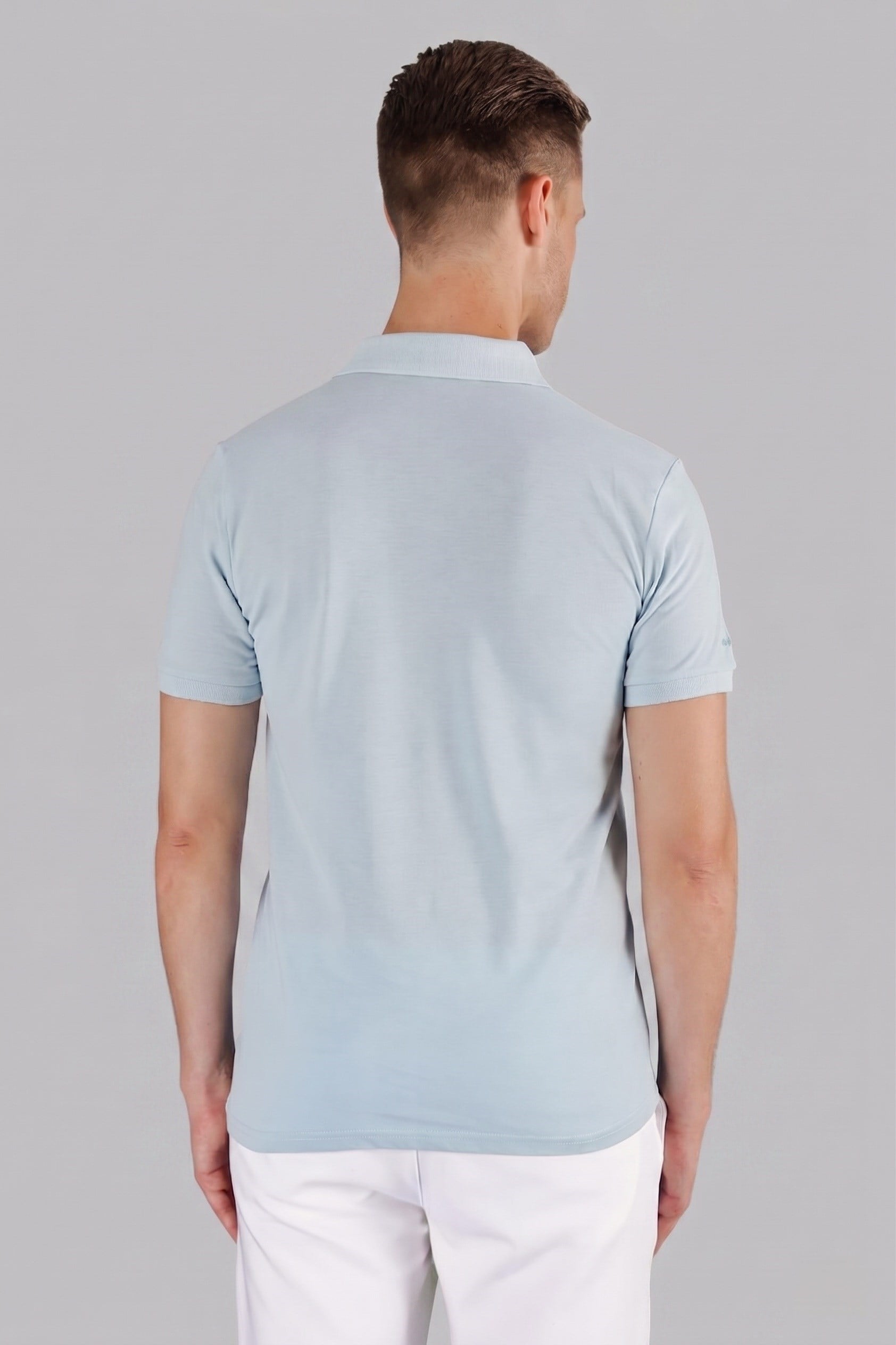Slim Fit %100 Pamuk Düğmeli Mavi Polo Yaka Tişört Ts 845