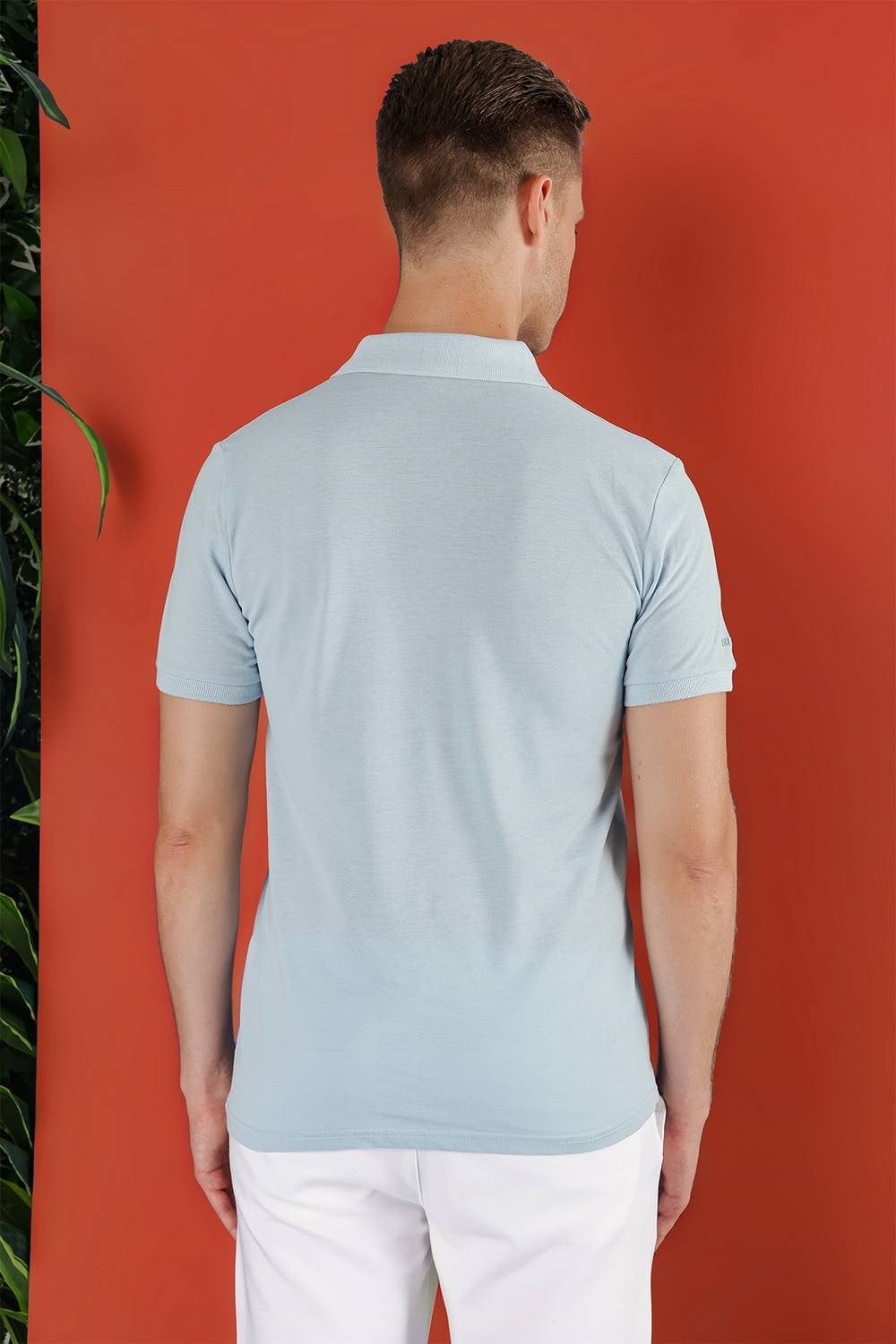 Slim Fit %100 Pamuk Düğmeli Mavi Polo Yaka Tişört Ts 845