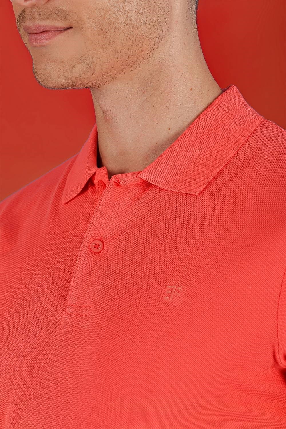 Slim Fit %100 Pamuk Düğmeli Mercan Polo Yaka Tişört Ts 845