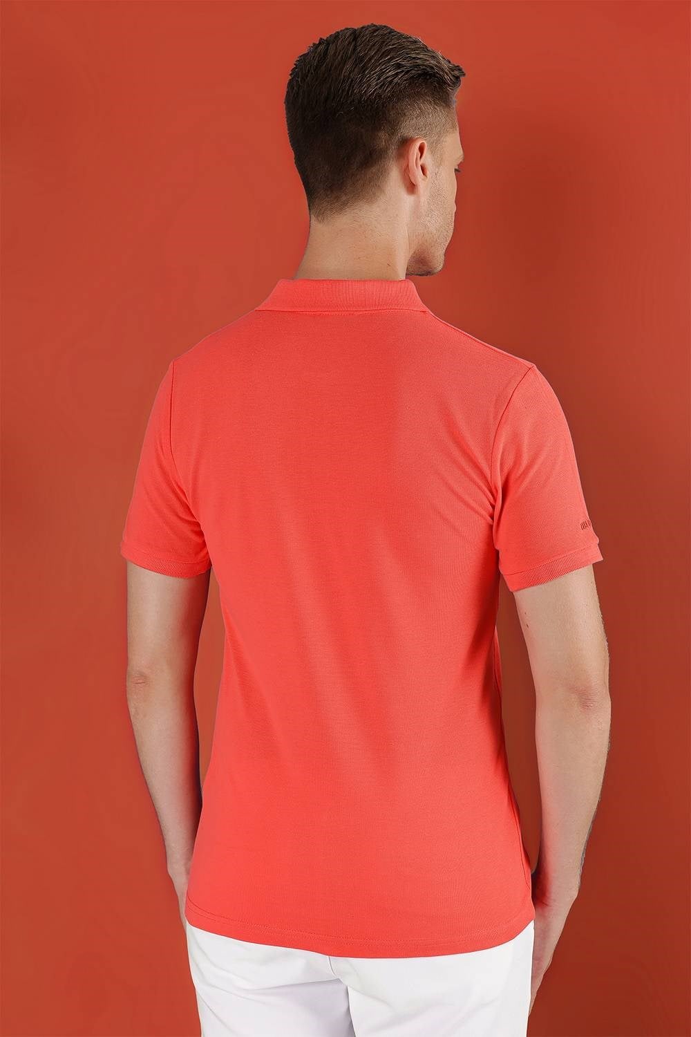 Slim Fit %100 Pamuk Düğmeli Mercan Polo Yaka Tişört Ts 845