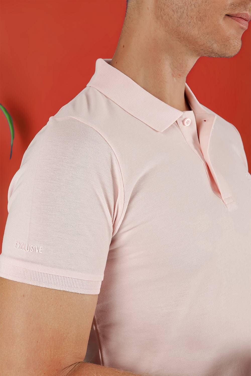 Slim Fit %100 Pamuk Düğmeli Pembe Polo Yaka Tişört Ts 845