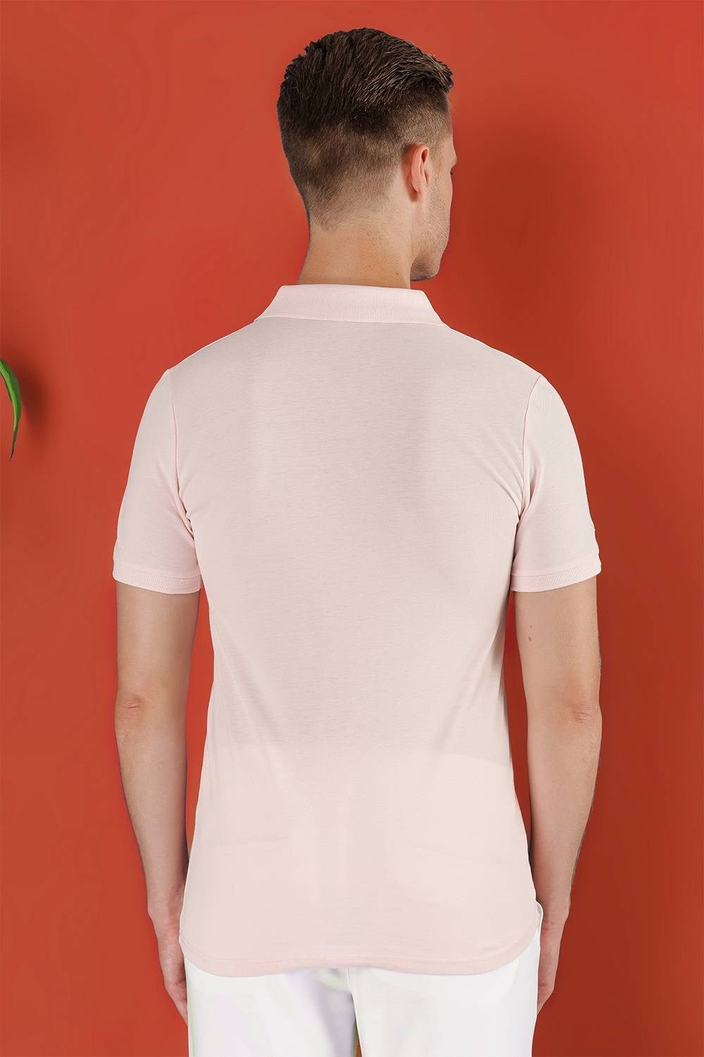 Slim Fit %100 Pamuk Düğmeli Pembe Polo Yaka Tişört Ts 845