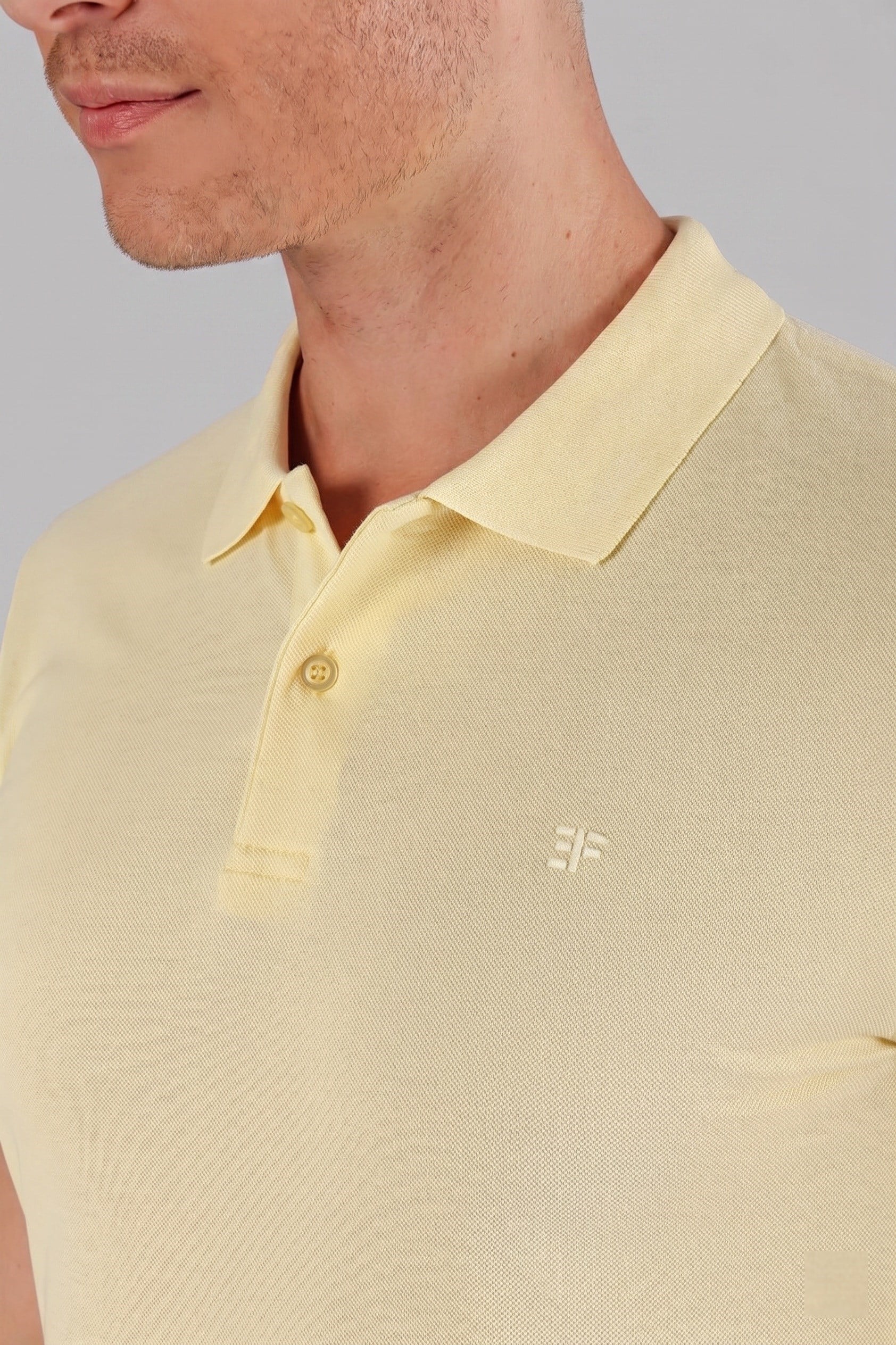 Slim Fit %100 Pamuk Düğmeli Sarı Polo Yaka Tişört Ts 845