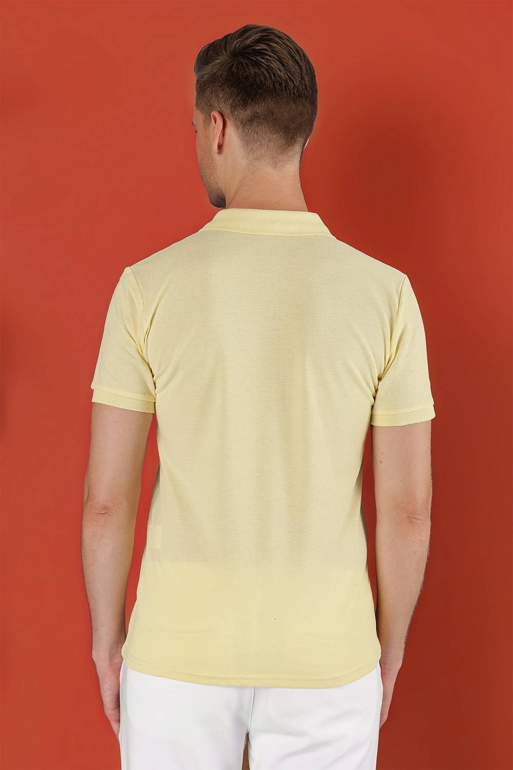 Slim Fit %100 Pamuk Düğmeli Sarı Polo Yaka Tişört Ts 845