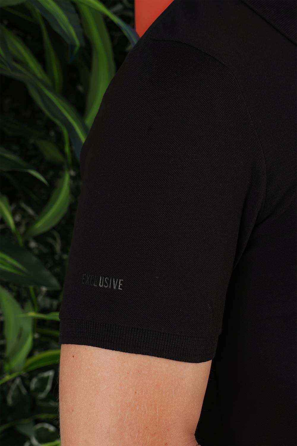 Slim Fit %100 Pamuk Düğmeli Siyah Polo Yaka Tişört Ts 845