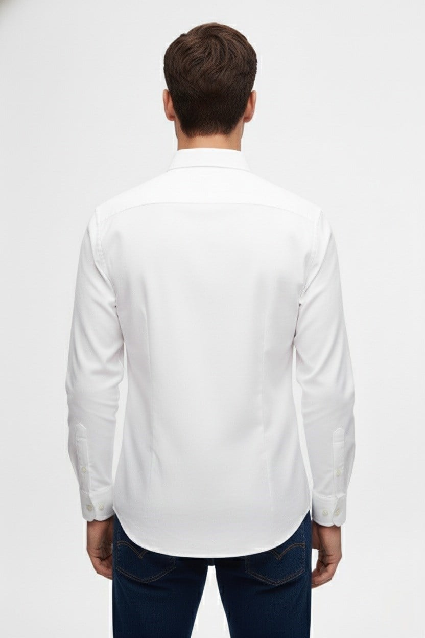 Slim Fit %100 Pamuk Düğmeli Yaka Oxford Beyaz Gömlek GK 2026