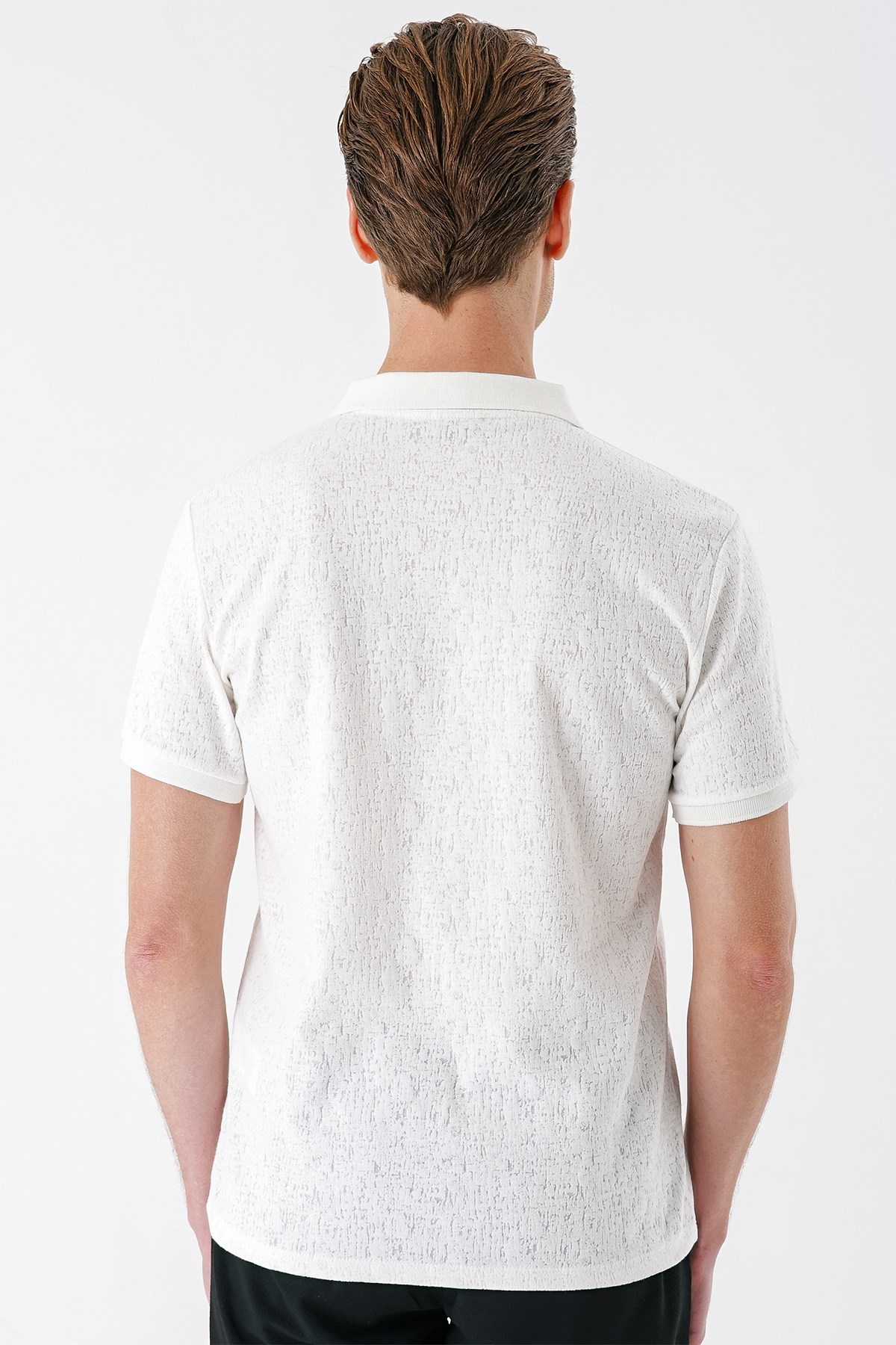 Slim Fit %100 Pamuk Fermuarlı Polo Yaka Ekru Tişört TS 877