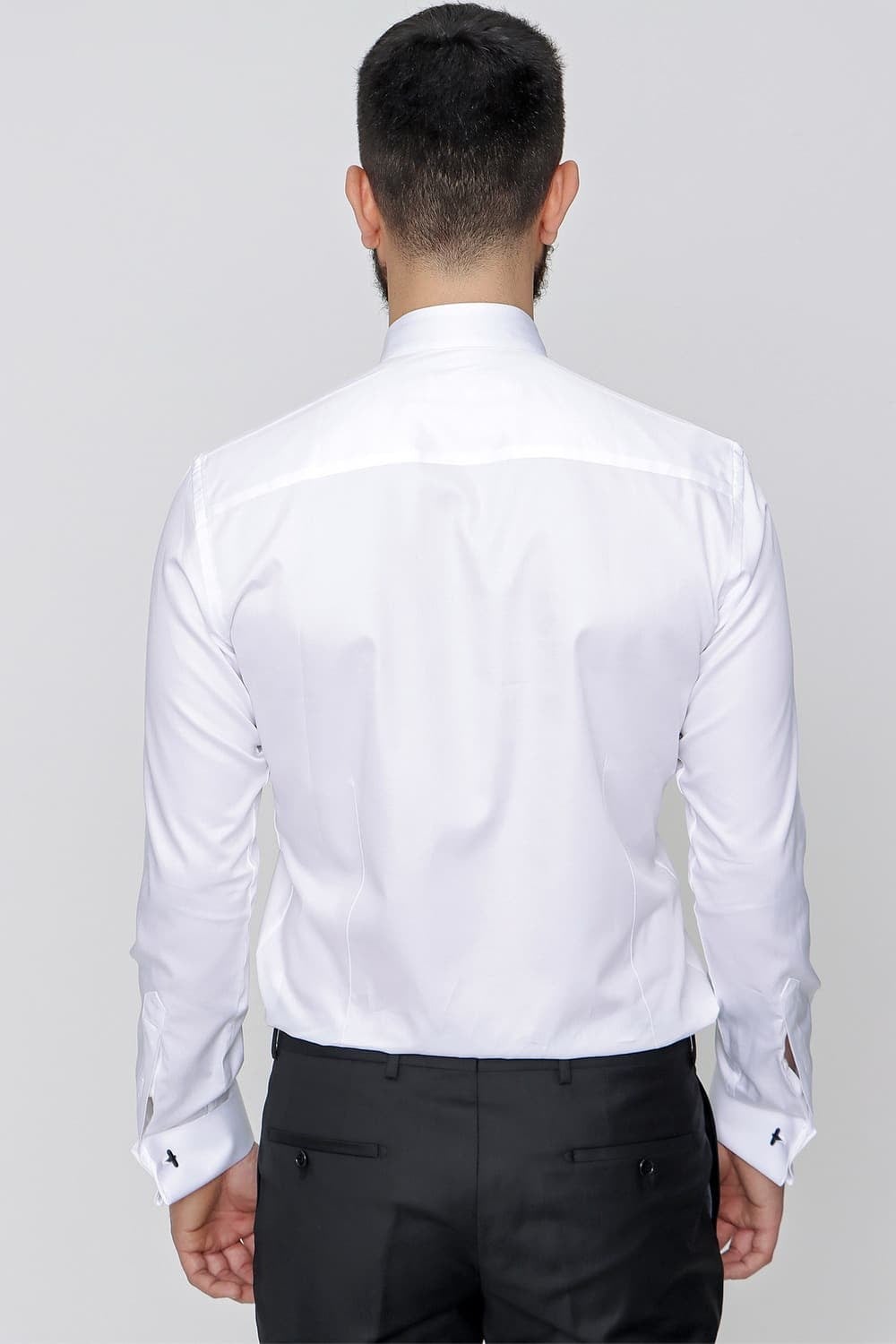 Slim Fit %100 Pamuk Gizli Düğmeli Ata Yaka Beyaz Gömlek GK 640