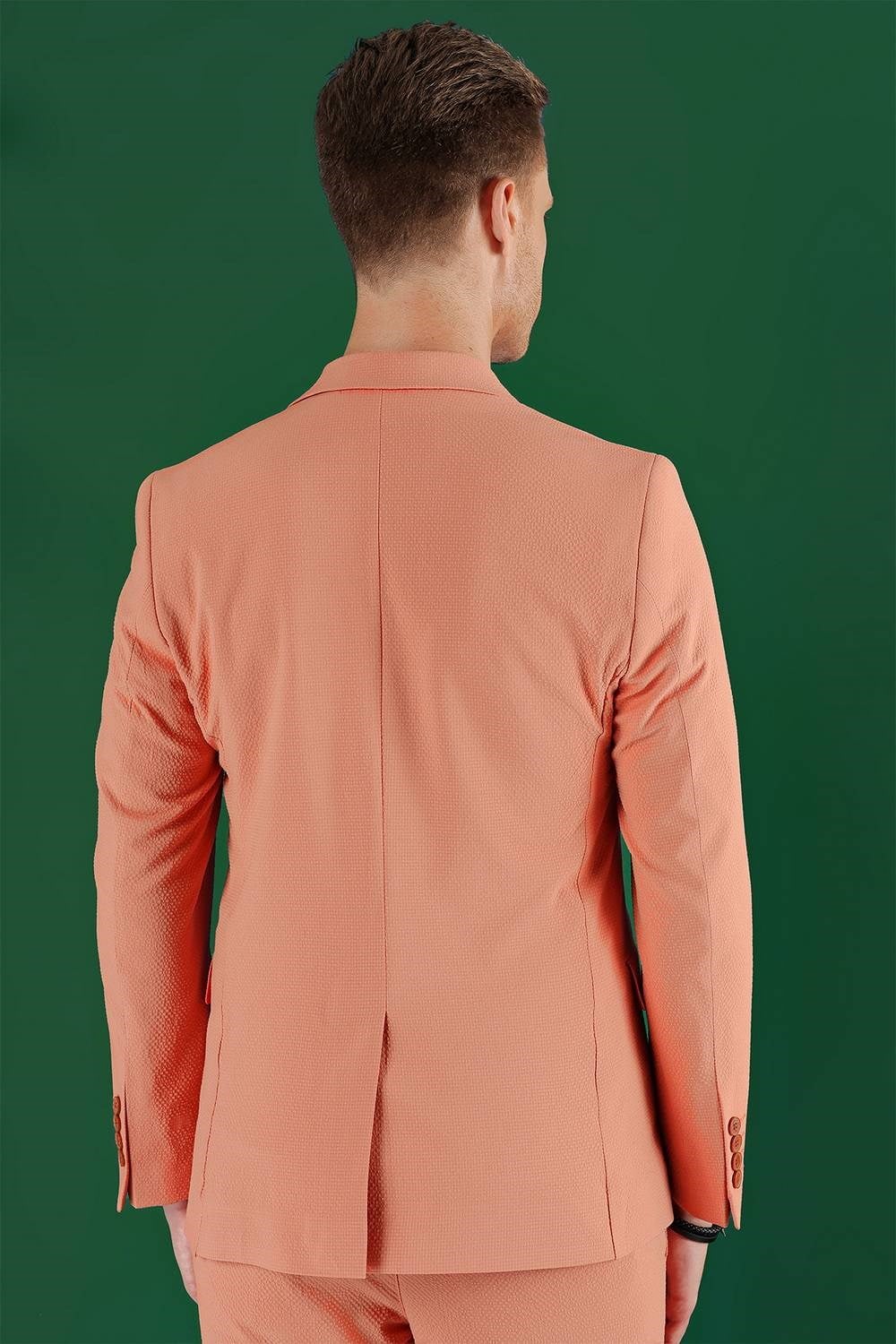 Slim Fit %100 Pamuk Gofre Kumaş Mercan Ceket C 647